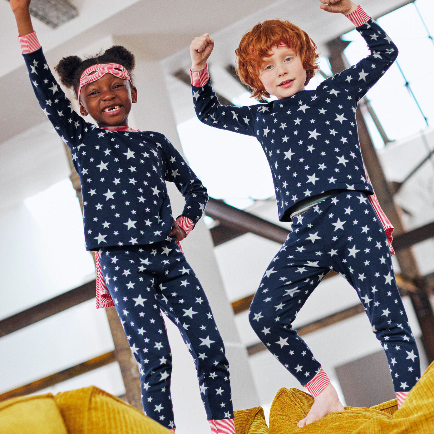 Boys & Girls Navy Star Cotton Nightwear Set