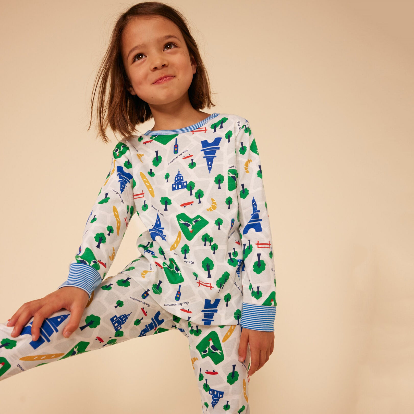 Boys & Girls Green Printed Cotton Nightwear Set