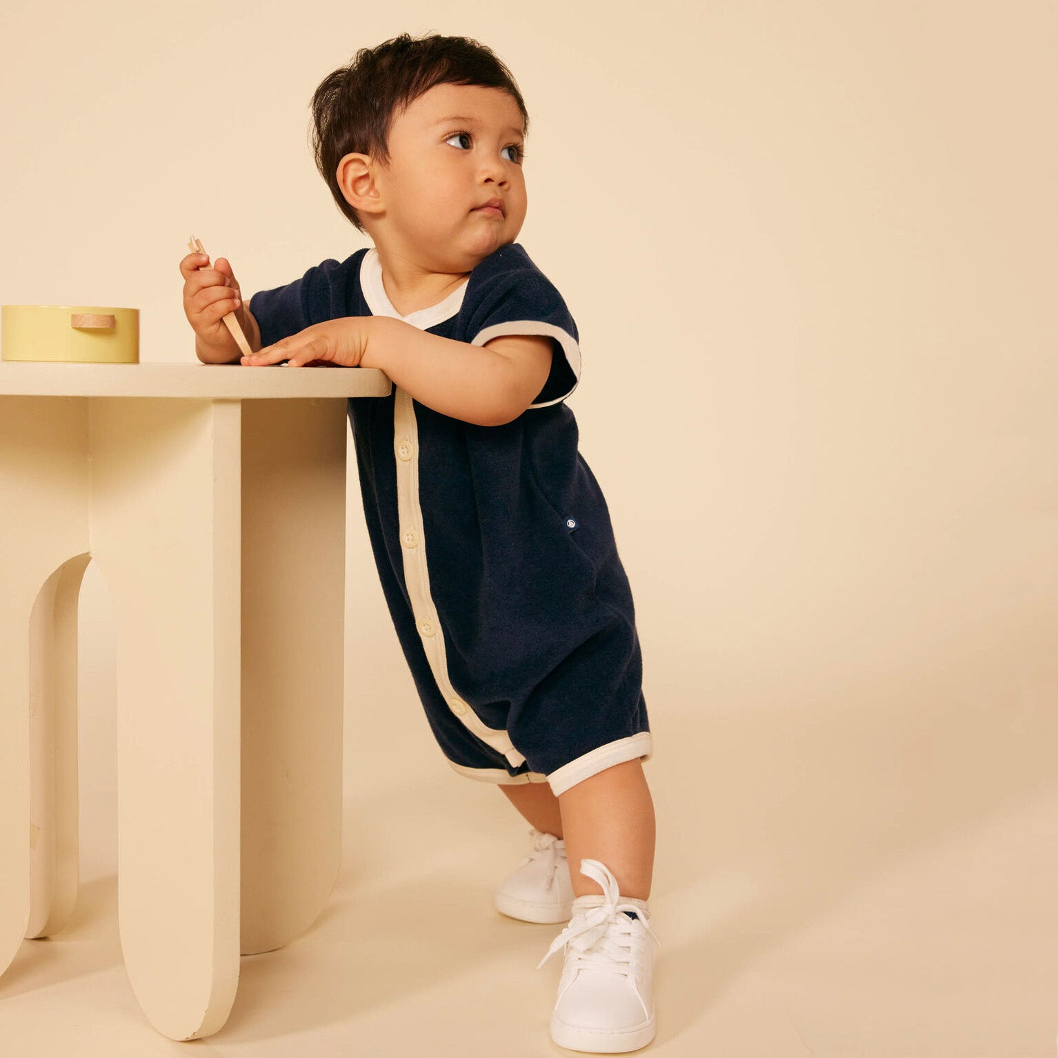 Baby Boys & Girls Navy Cotton Babysuit