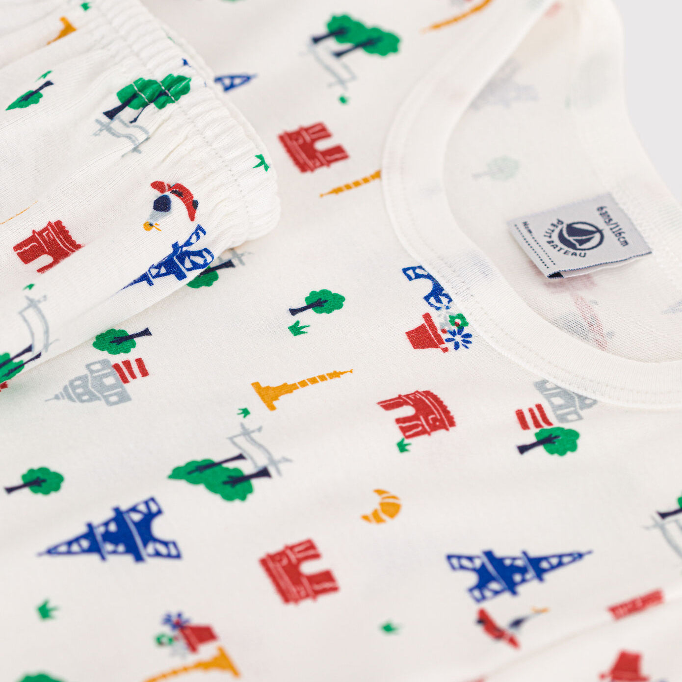 Boys & Girls White Printed Cotton Nightwear Set