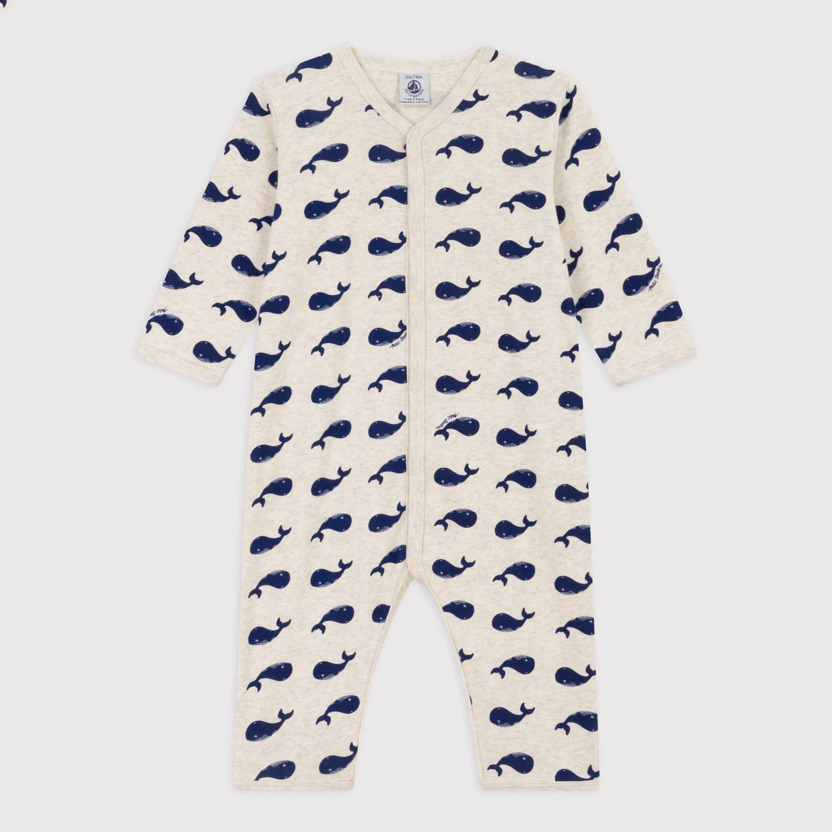 Baby Boys & Girls Beige Whale Printed Cotton Babysuit