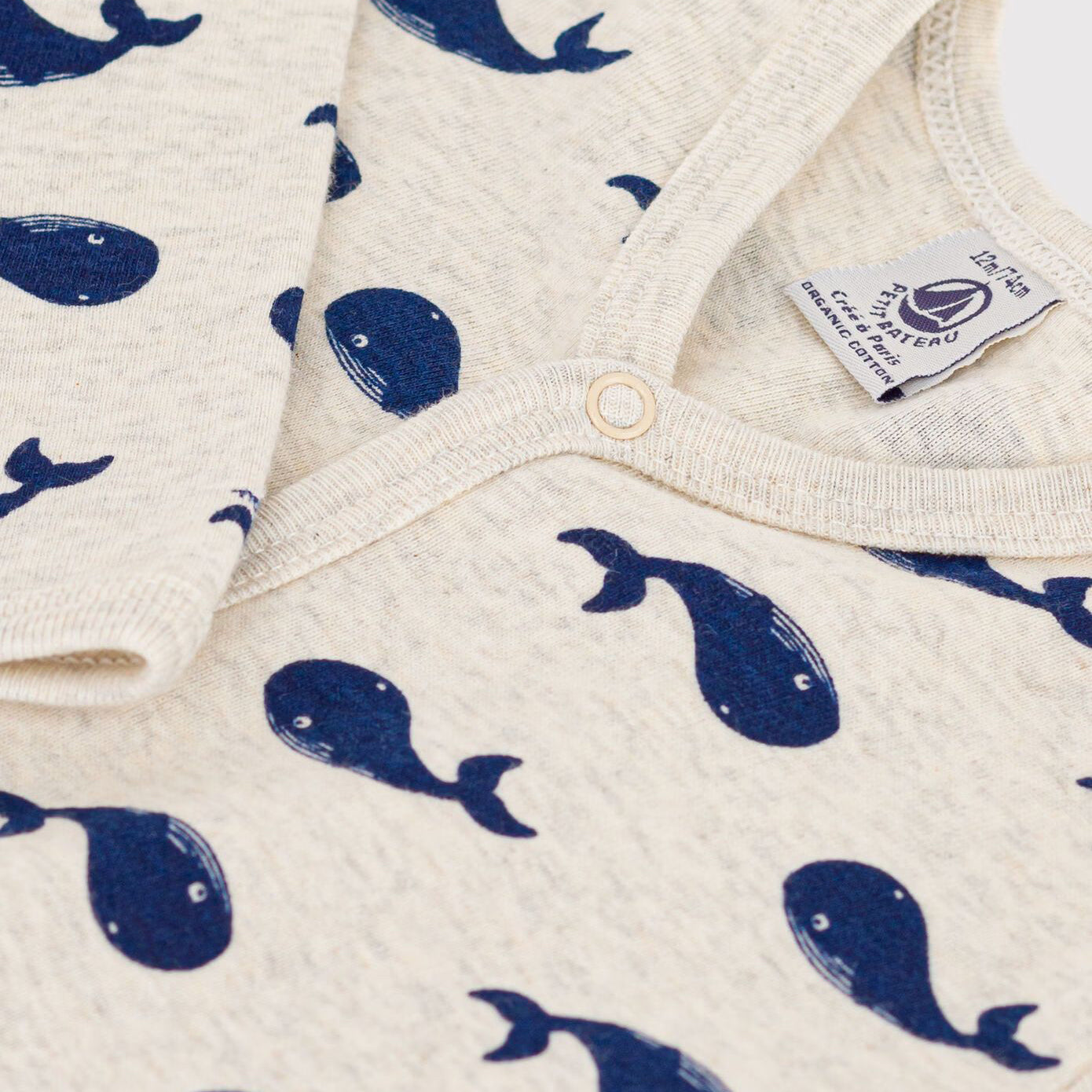 Baby Boys & Girls Beige Whale Printed Cotton Babysuit
