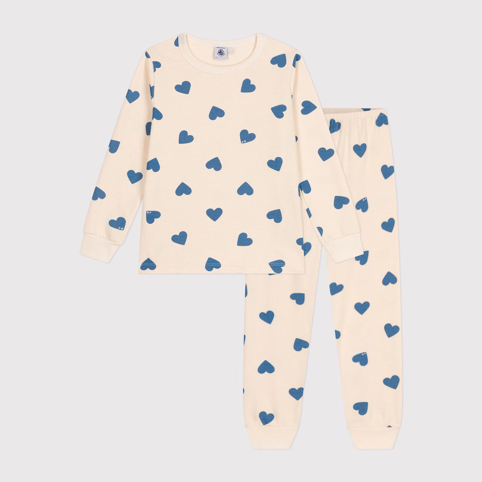 Girls Beige Printed Heart Nightwear Set