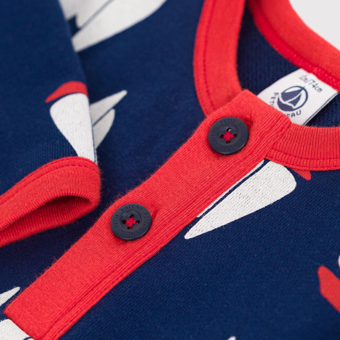 Baby Boys Navy Printed Cotton Babysuit