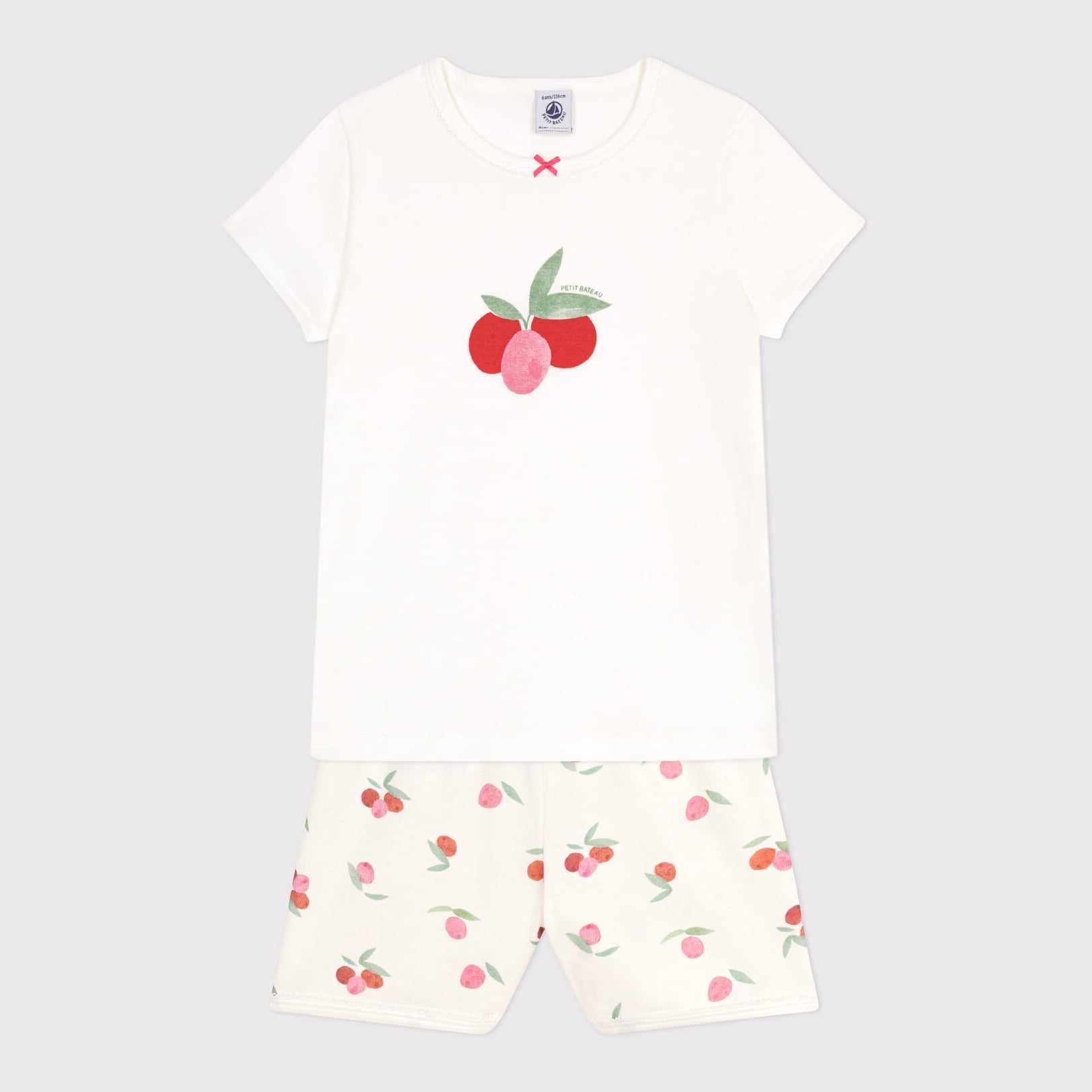 Girls Ivory Printed Cherry Cotton Nightwear Set