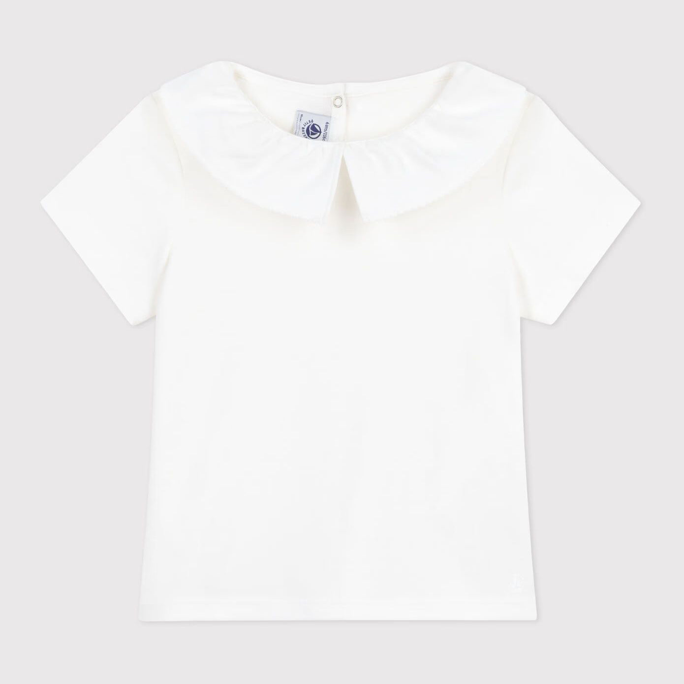 Girls White Doll Collar Cotton T-Shirt