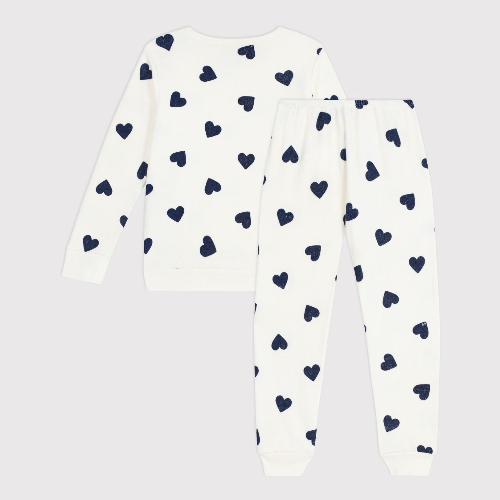 Girls White Heart Printed Cotton Nightwear Set