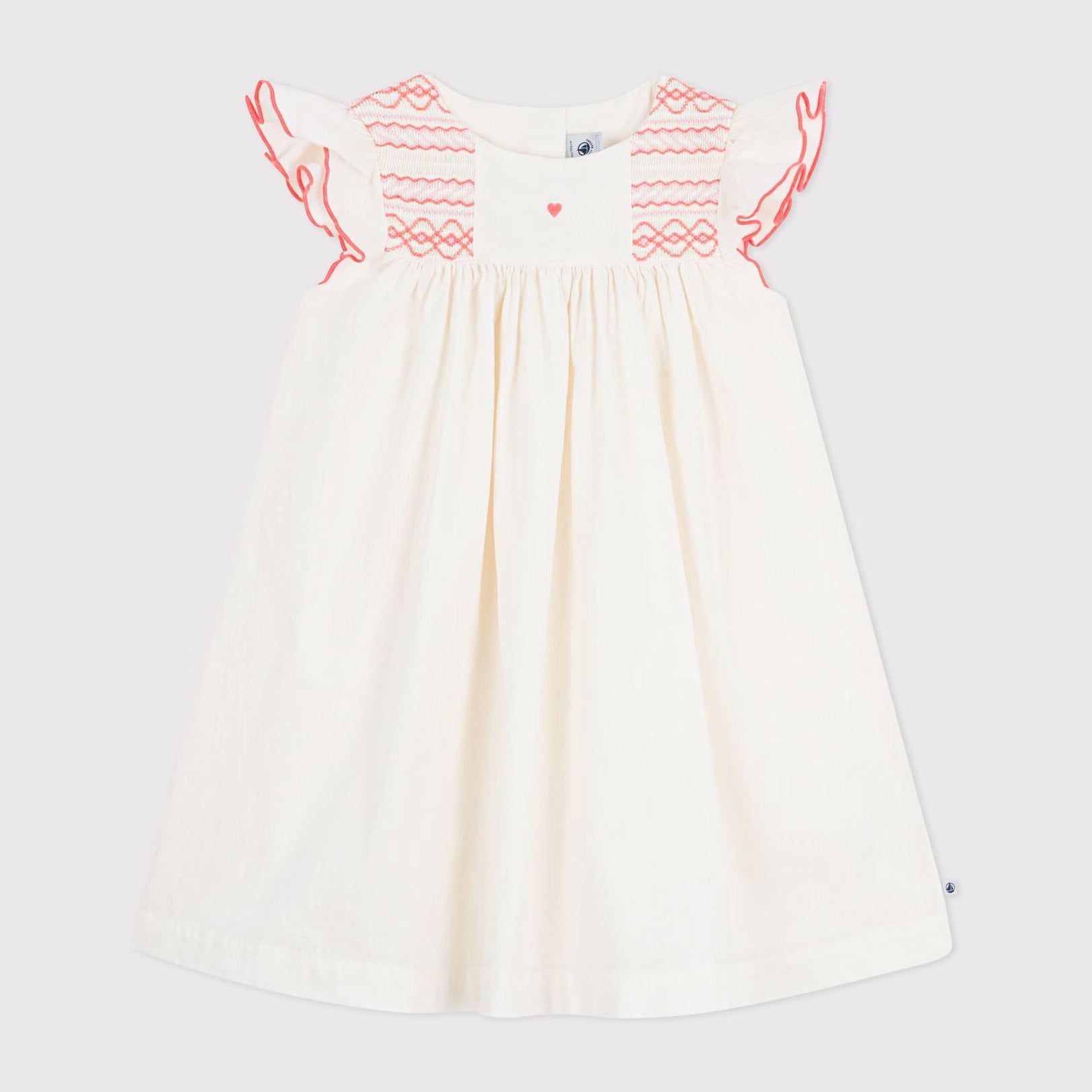 Girls White Ruffled Cotton & Linen Dress