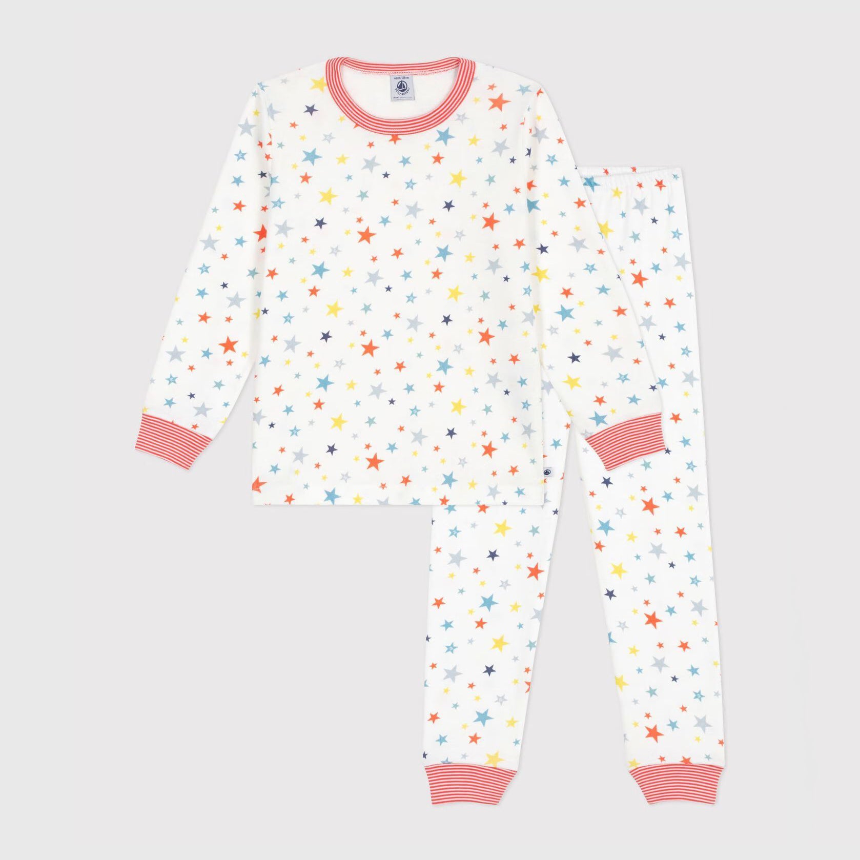 Girls White Star Printed Cotton Nightwear Set