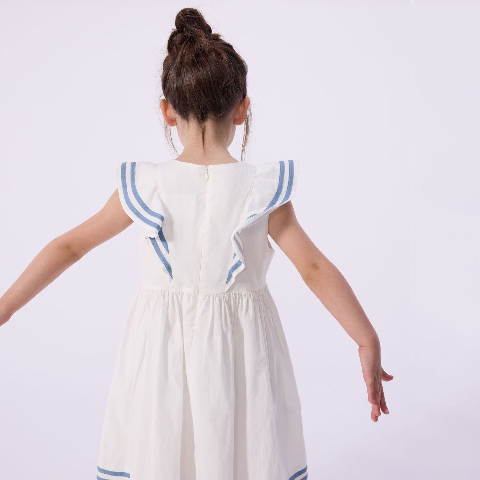 Girls White Ruffled Cotton Dress