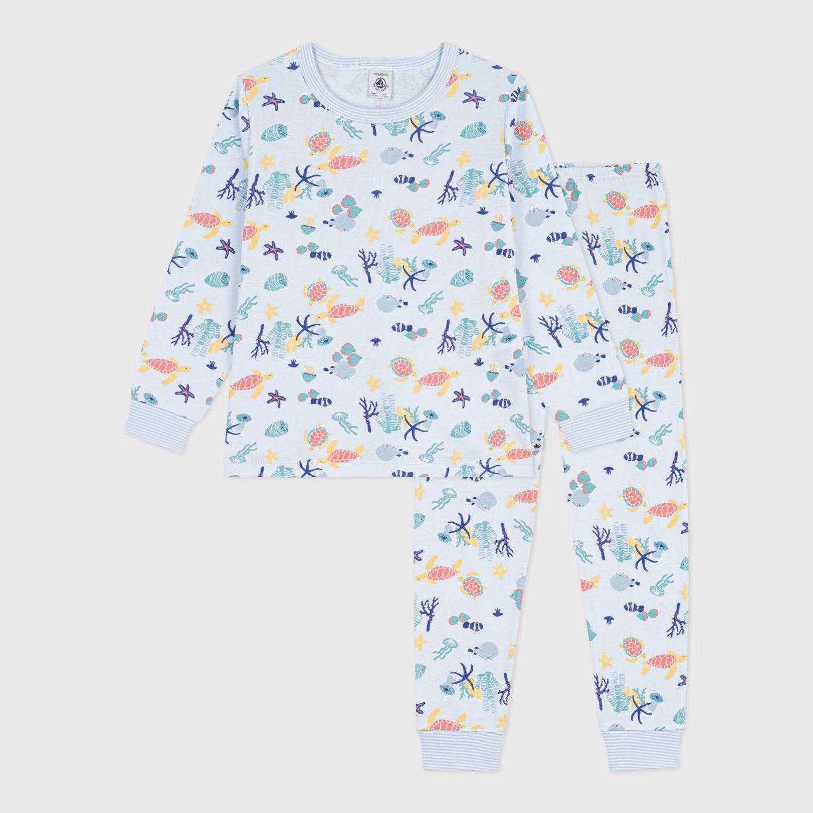 Girls Light Blue Printed Cotton Nightwear Set