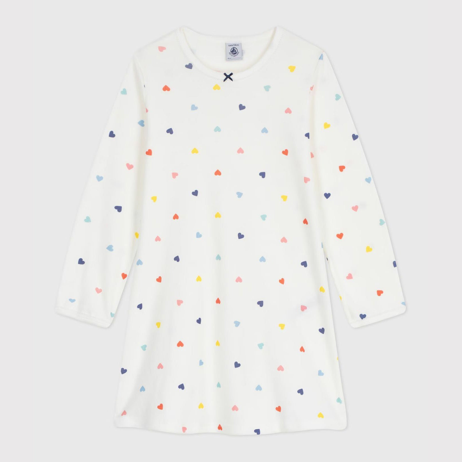 Girls White Heart Cotton Nightwear Dress