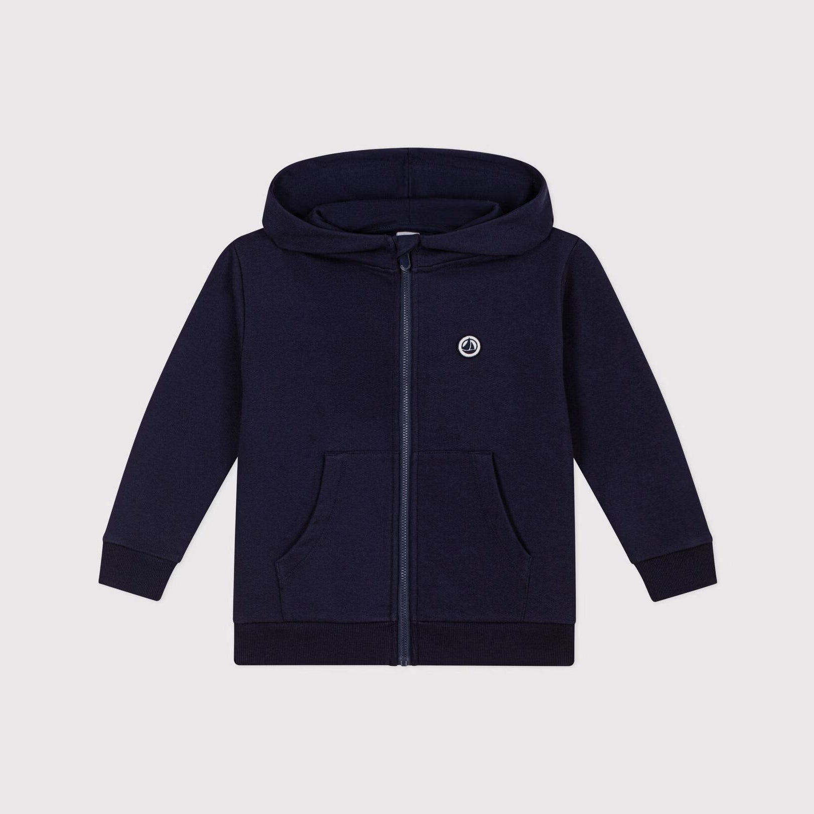 Boys Navy Hooded Cotton Zip-Up Top