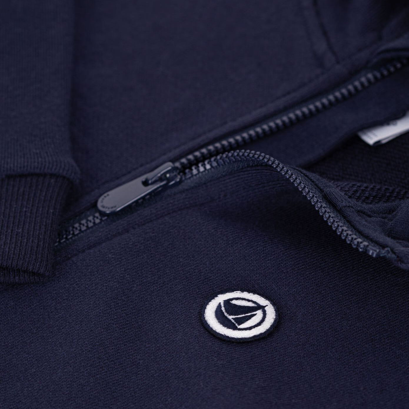 Boys Navy Hooded Cotton Zip-Up Top