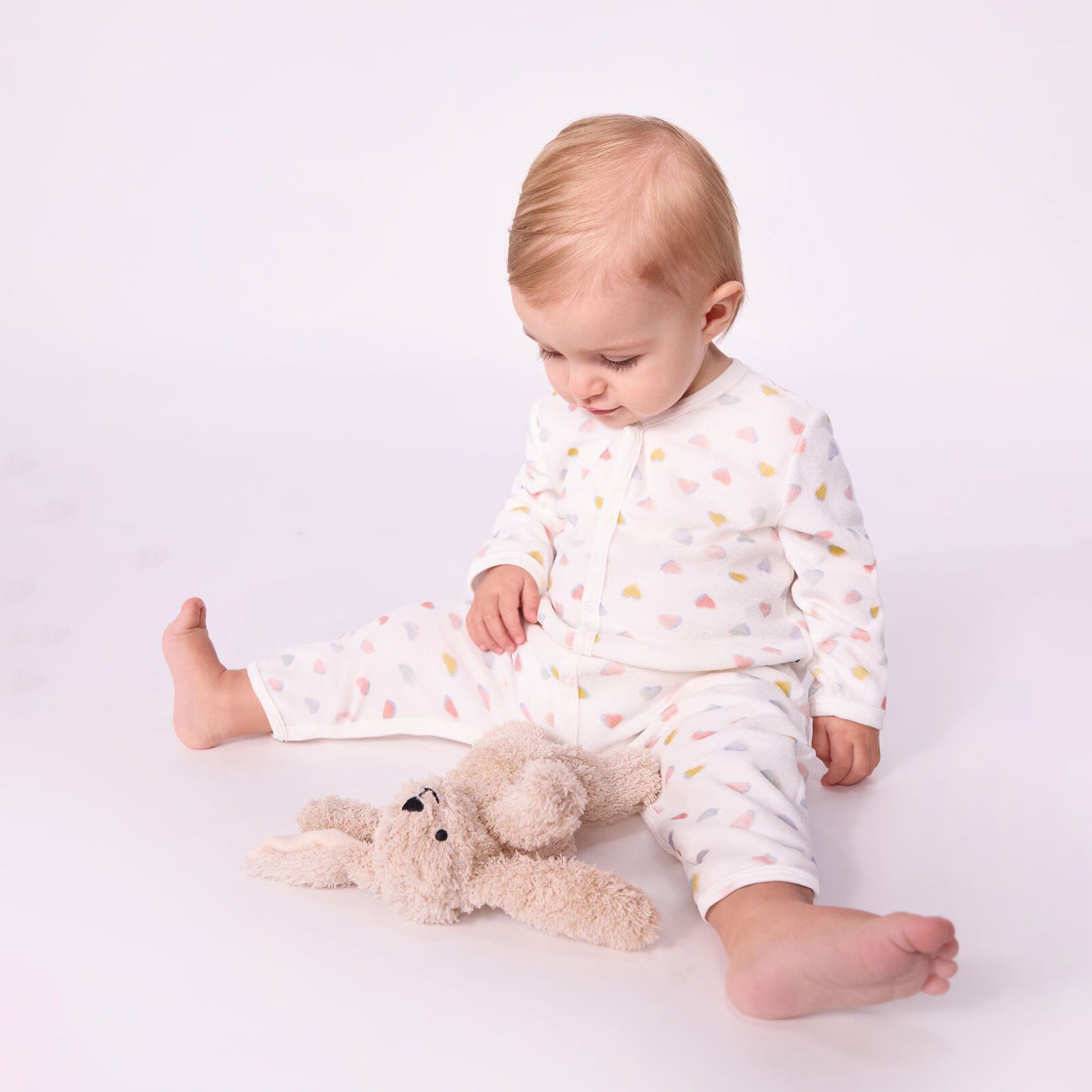 Baby Girls White Heart Printed Cotton Babysuit