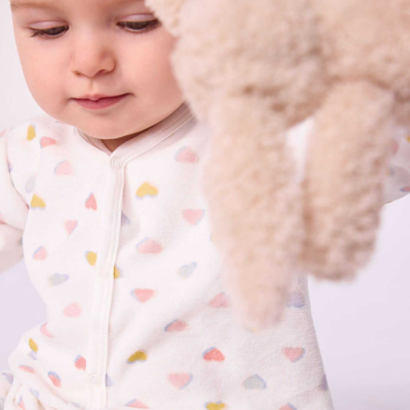 Baby Girls White Heart Printed Cotton Babysuit