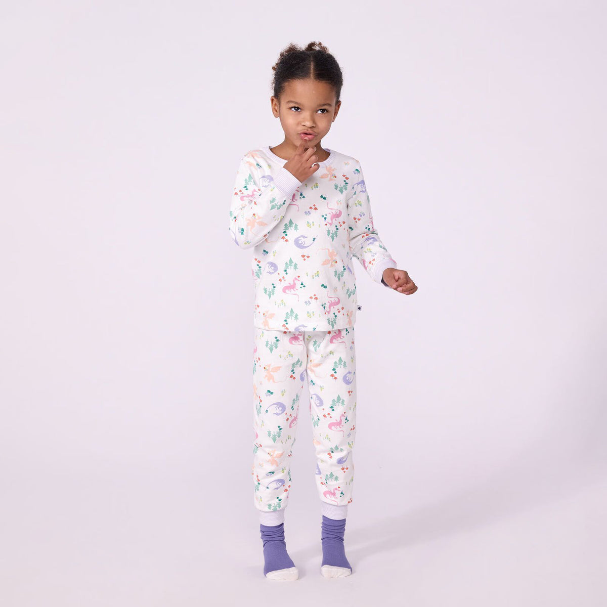 Ensemble de nuit en coton blanc imprimé pour filles