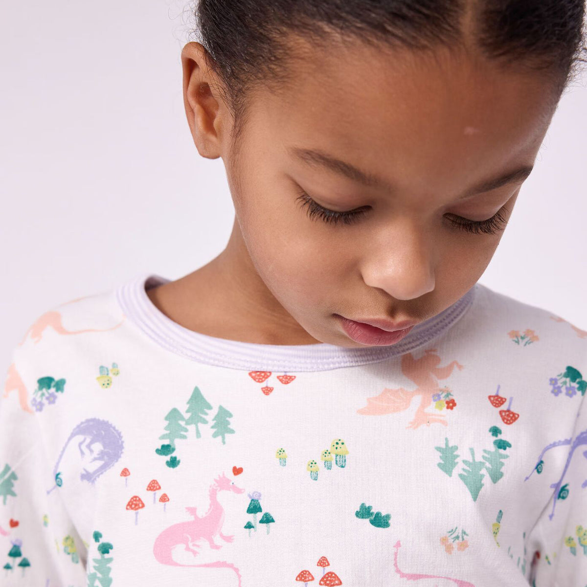Ensemble de nuit en coton blanc imprimé pour filles