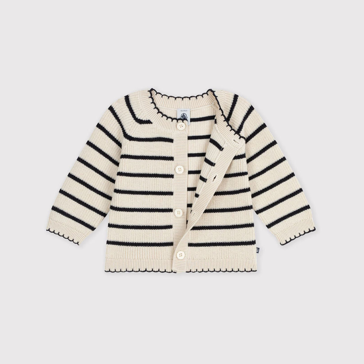 Cardigan en Laine Rayé Beige pour Bébé Fille