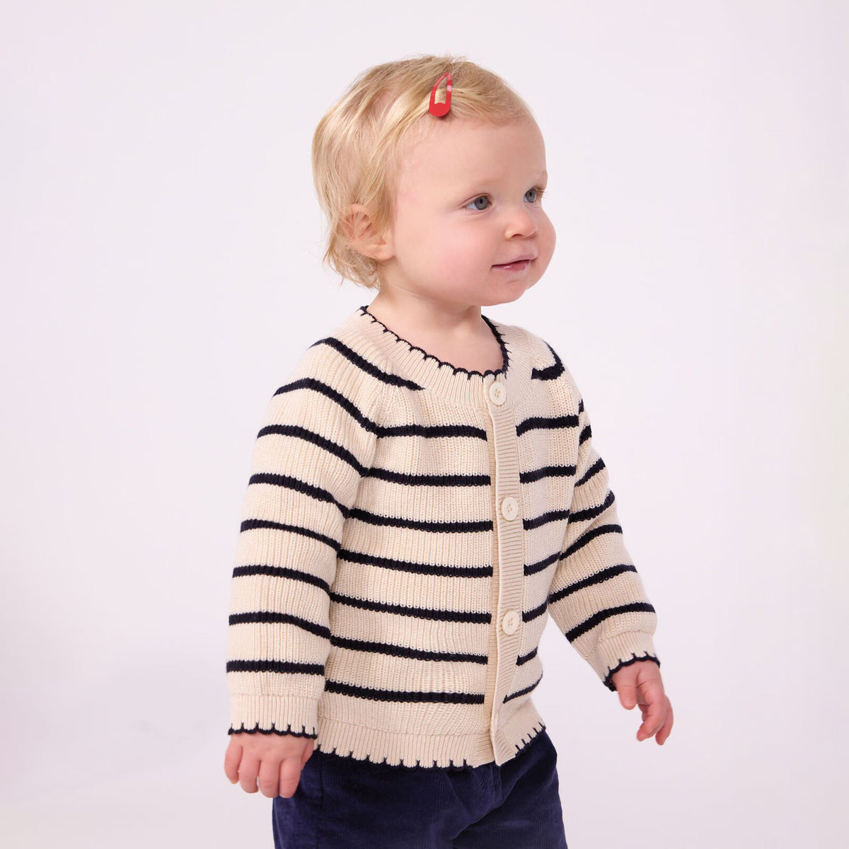 Cardigan en Laine Rayé Beige pour Bébé Fille
