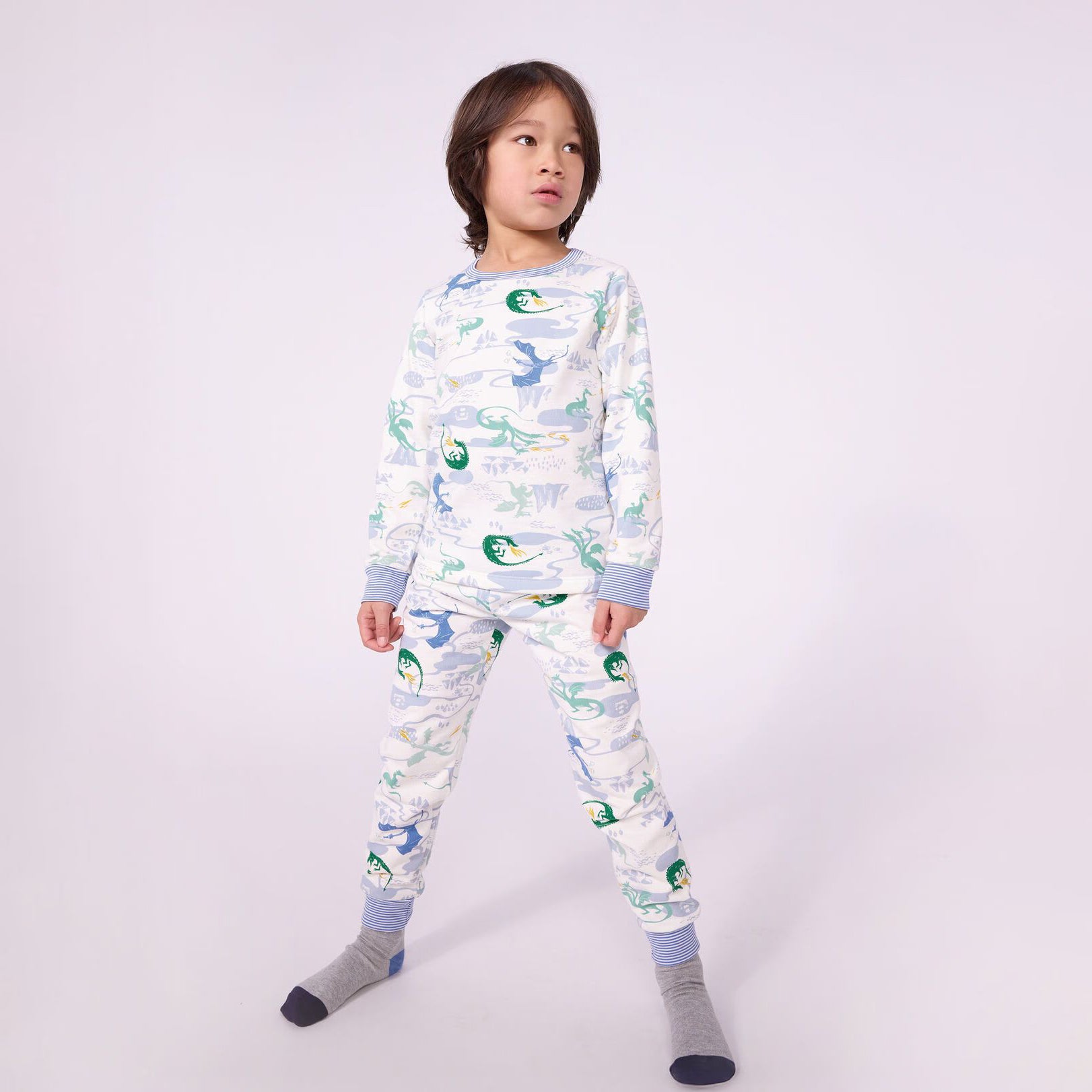 Boys White Printed Cotton Nightwear Set