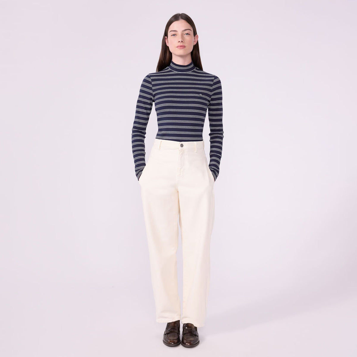 Col roulé en coton rayé marine pour femme