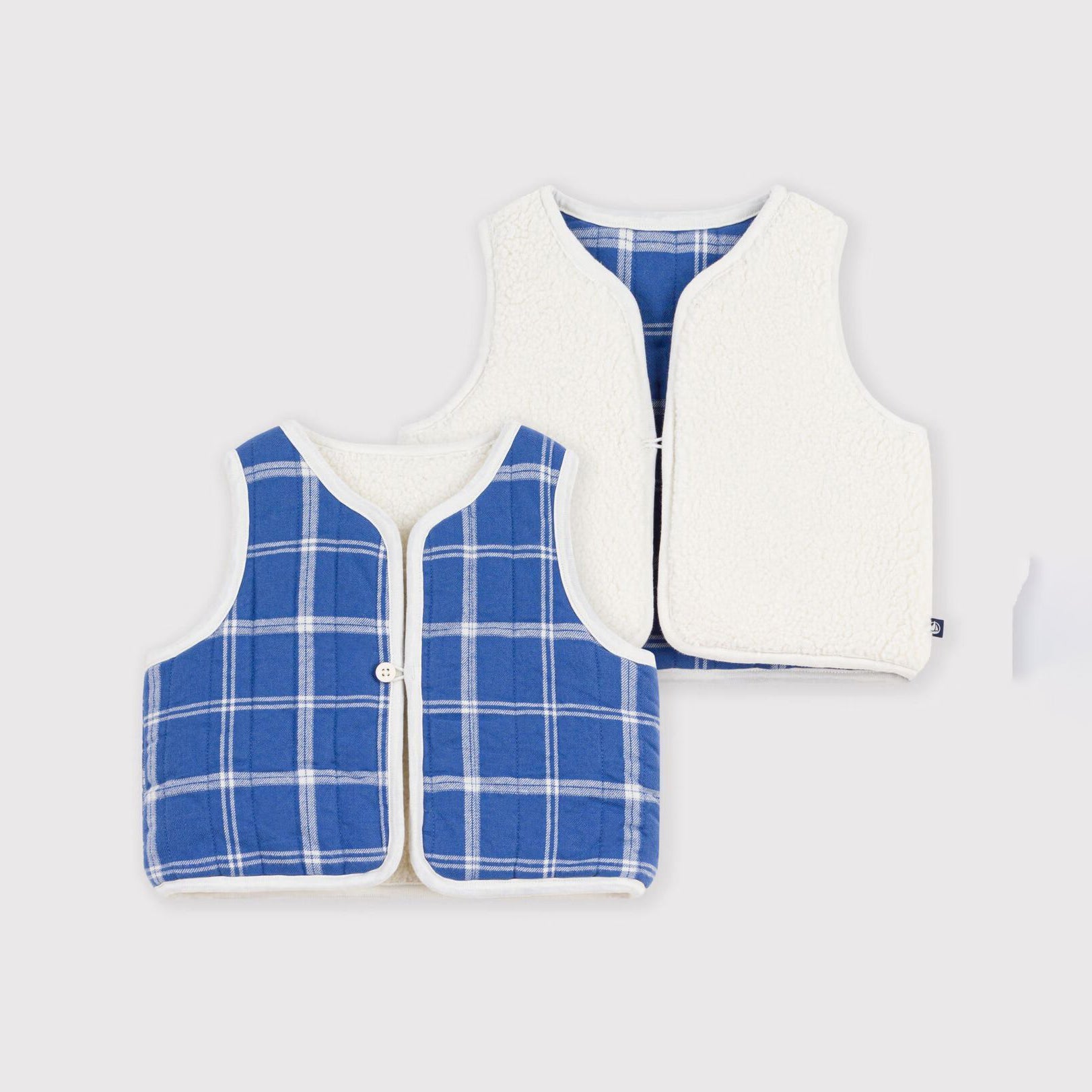 Baby Boys Blue Check Reversible Padded Gilet