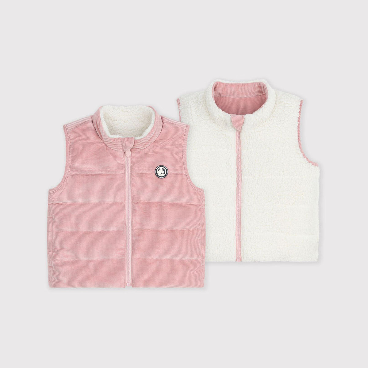 Gilet rembourré réversible rose clair pour bébés filles