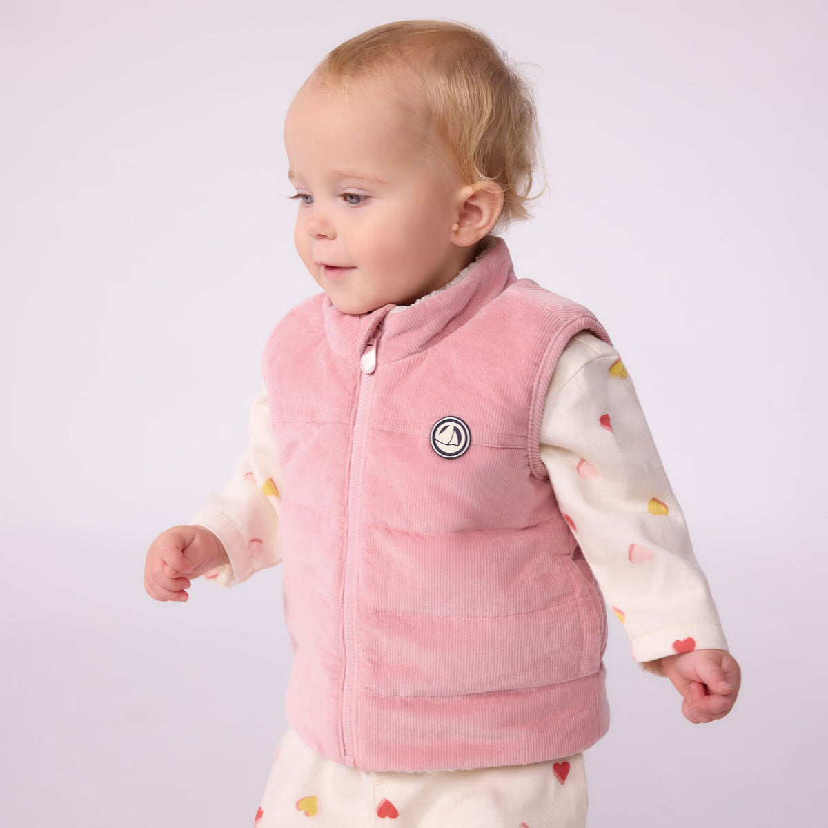 Gilet rembourré réversible rose clair pour bébés filles