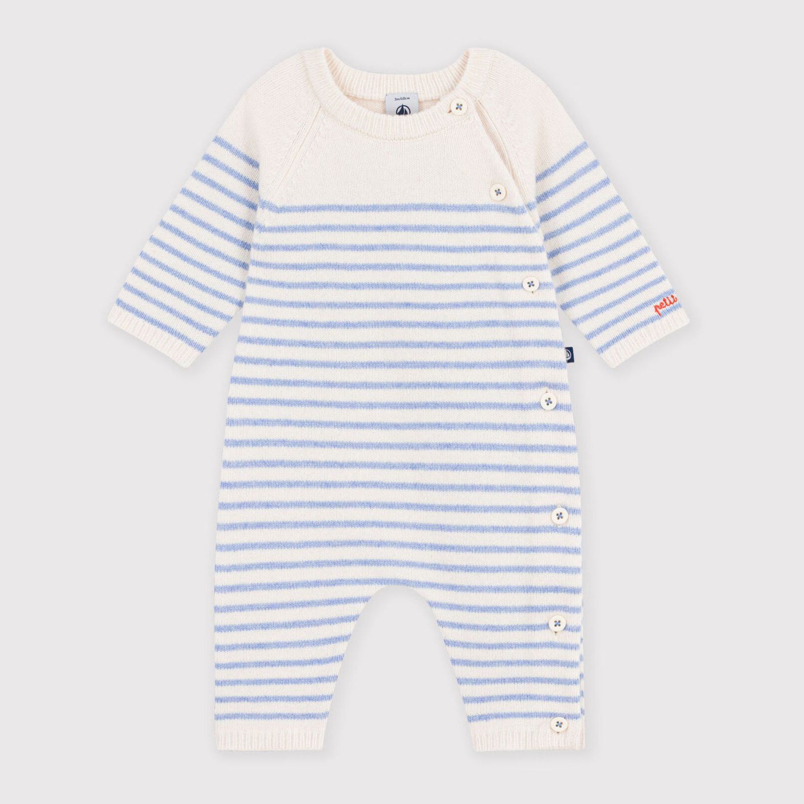 Baby Boys & Girls Light Blue Stripes Wool Knit Babysuit