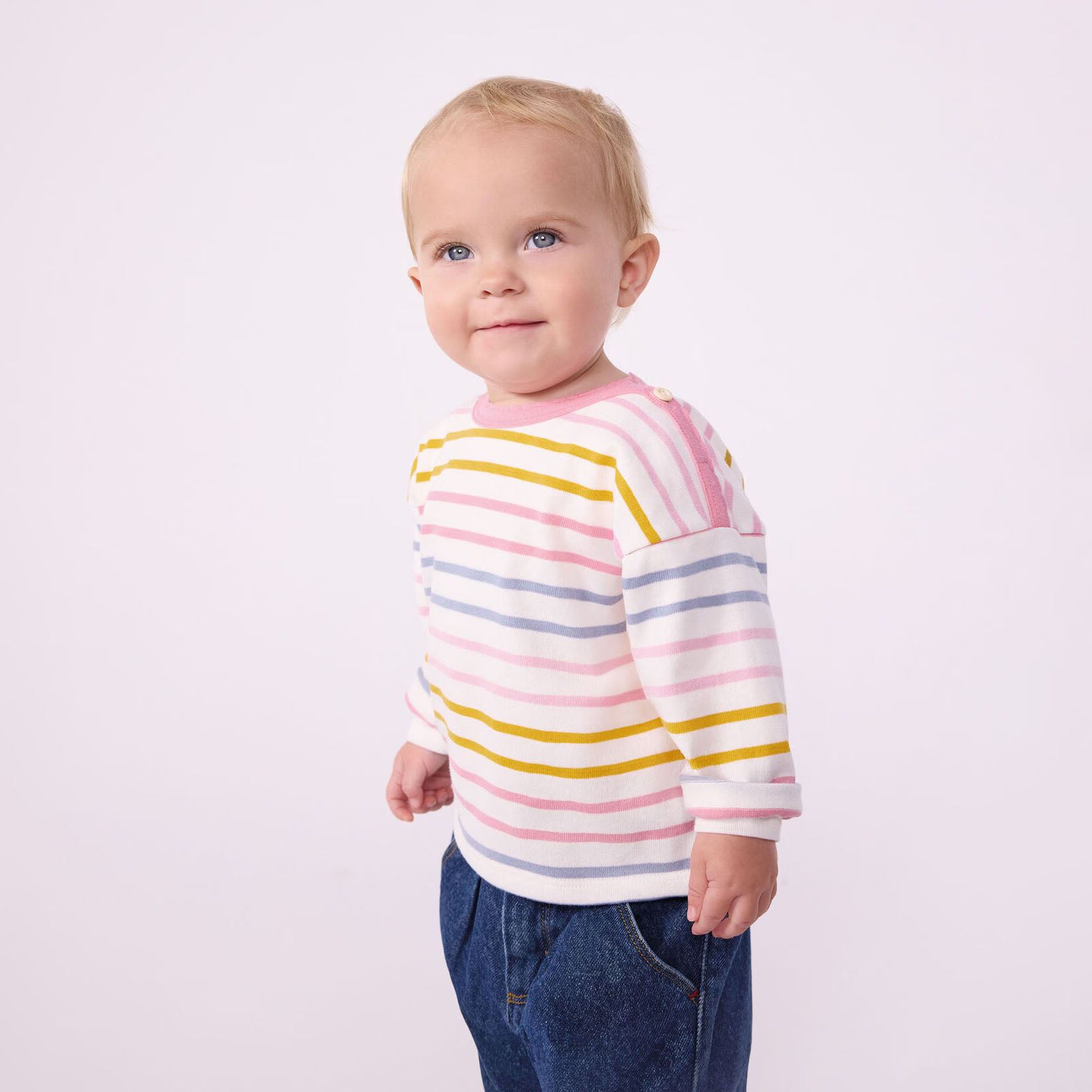 Baby Girls Multicolor Stripes Cotton T-Shirt