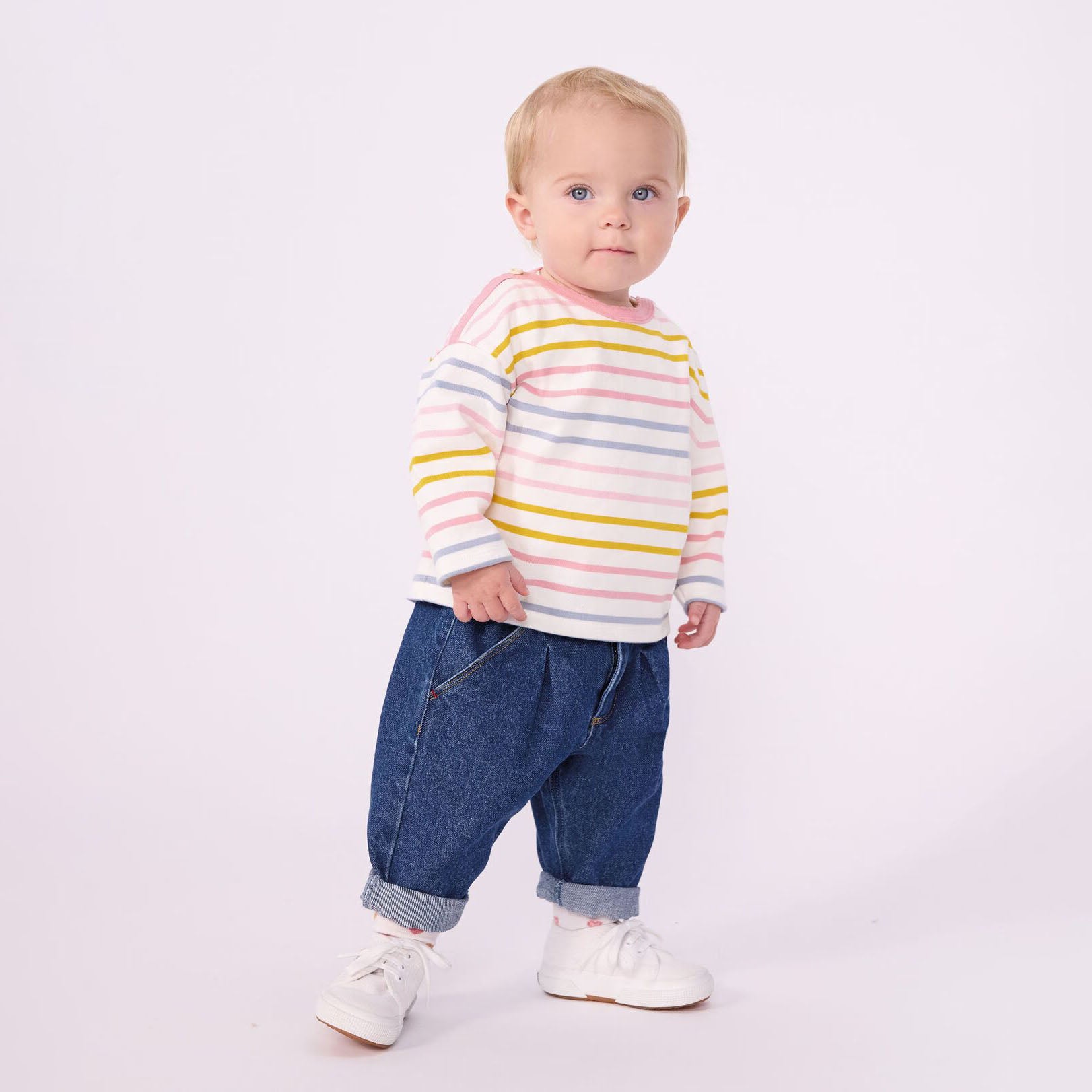 Baby Girls Multicolor Stripes Cotton T-Shirt