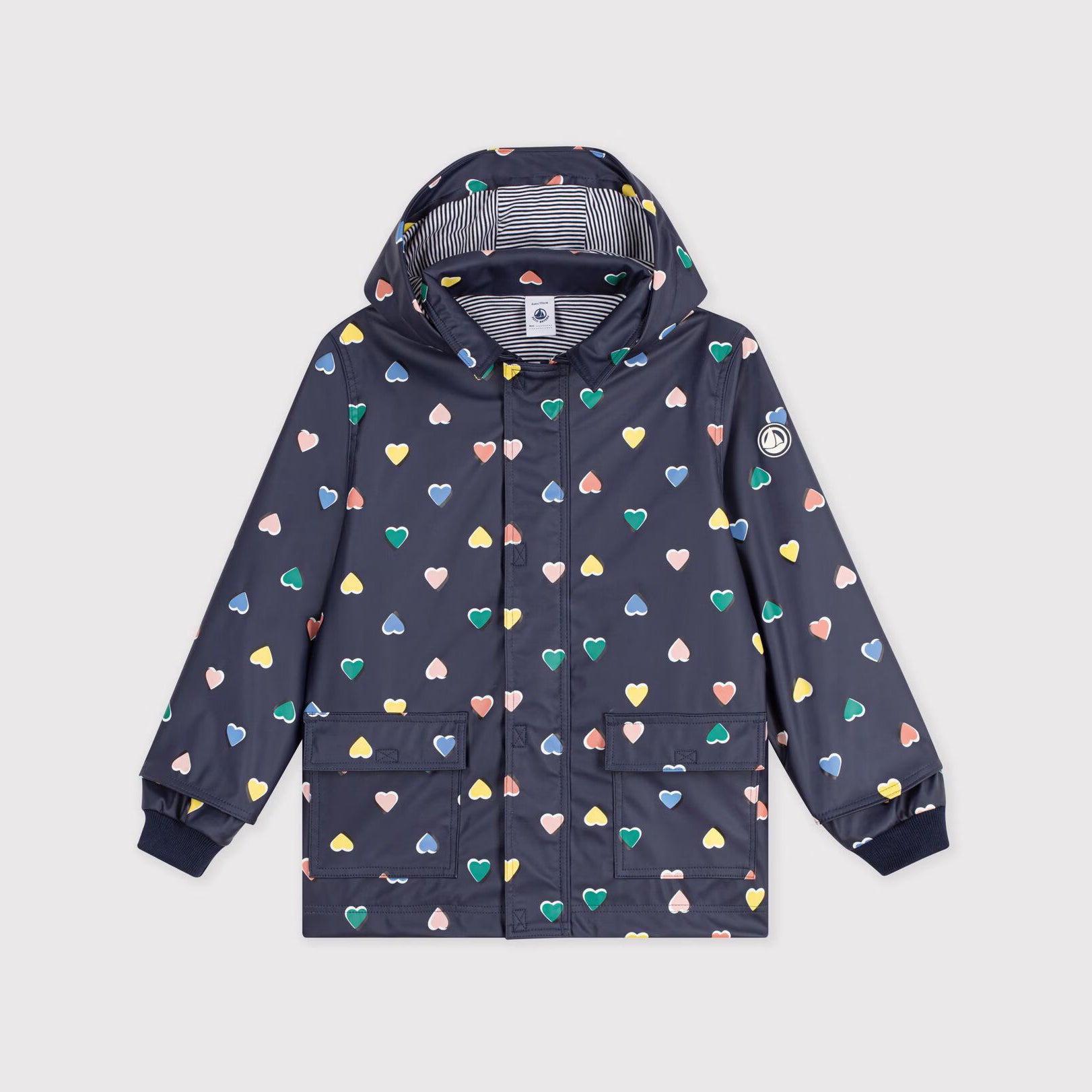 Girls Navy Heart Printed Rain Coat