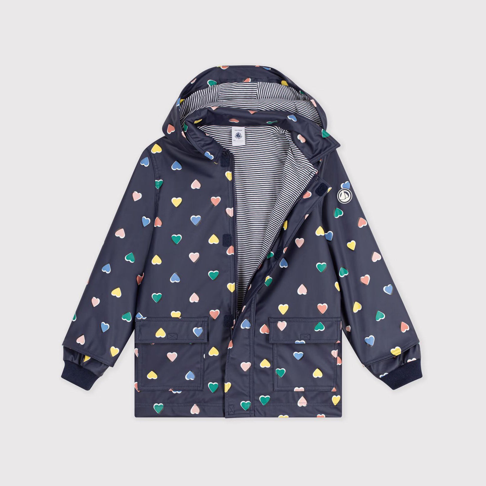Girls Navy Heart Printed Rain Coat