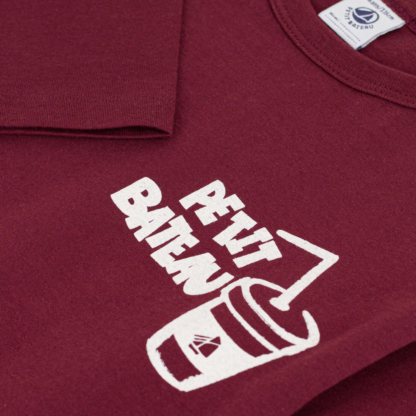 Boys Dark Red Printed Cotton T-Shirt