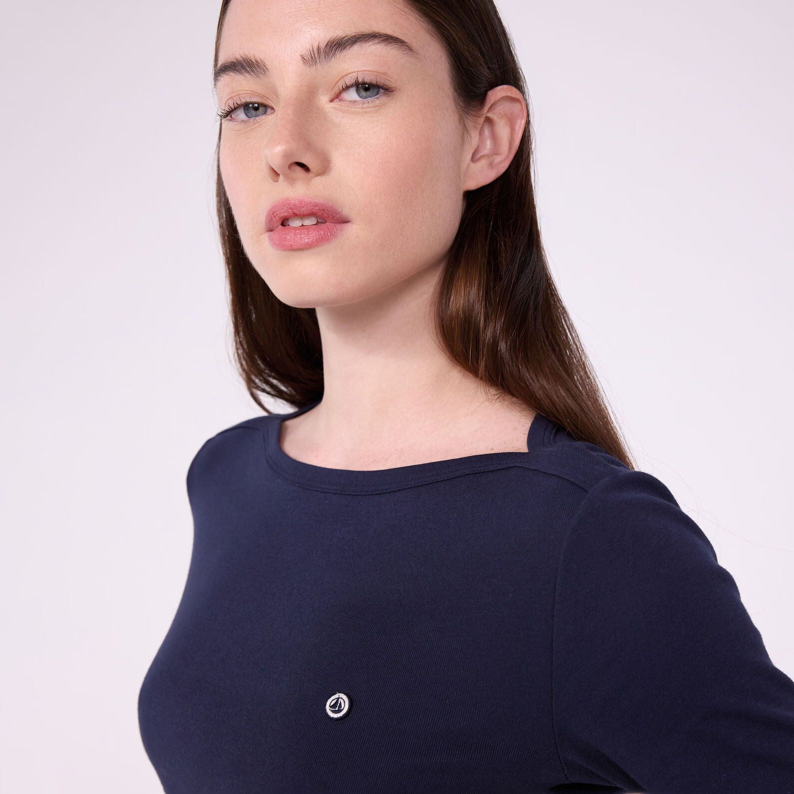 Women Navy Cotton Long Sleeves T-Shirt
