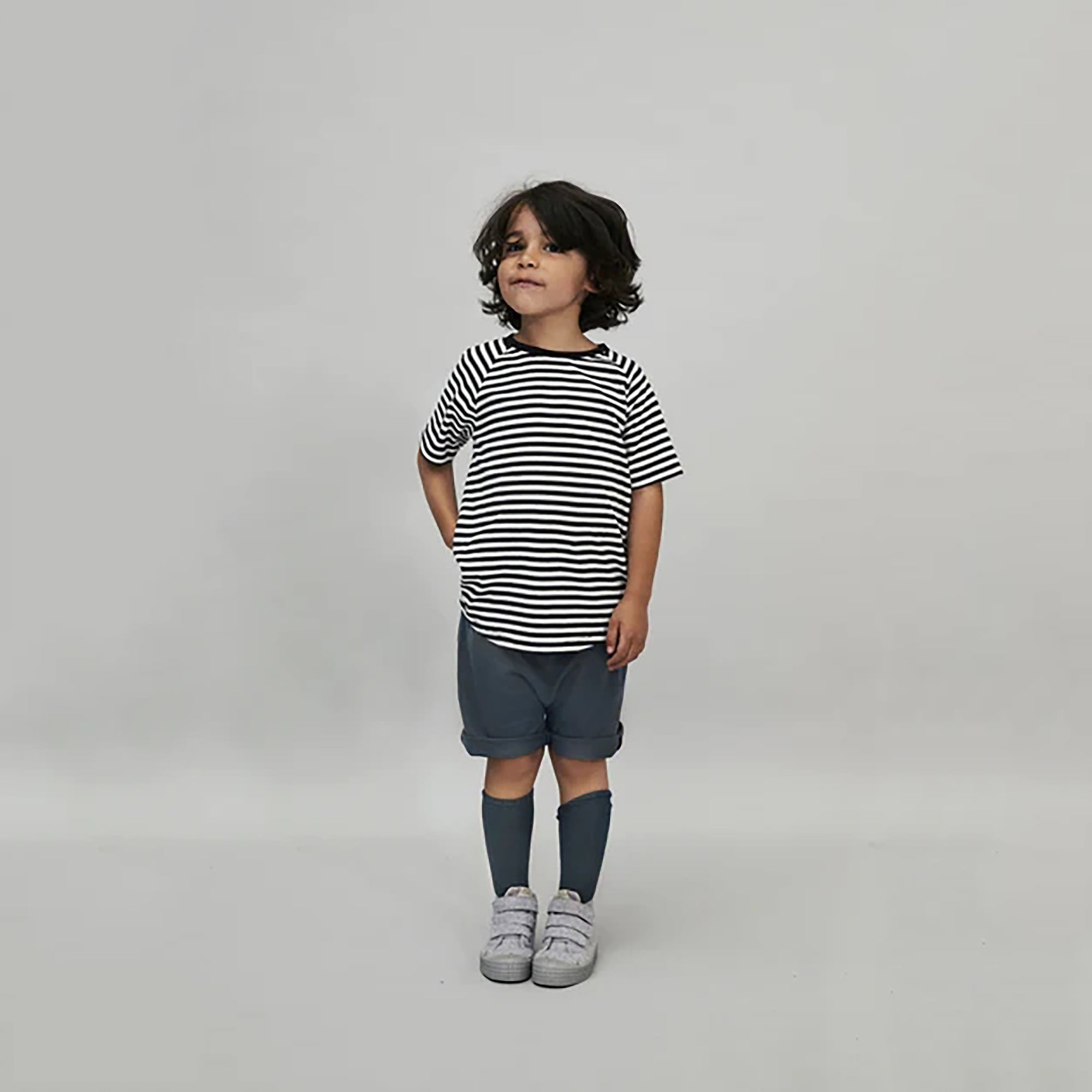 Boys & Girls Blue Grey Cotton Long Socks