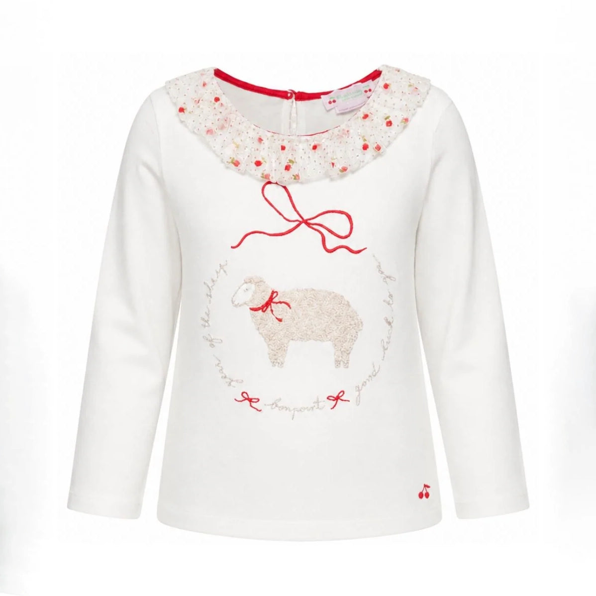Girls White Ruffled Cotton T-Shirt