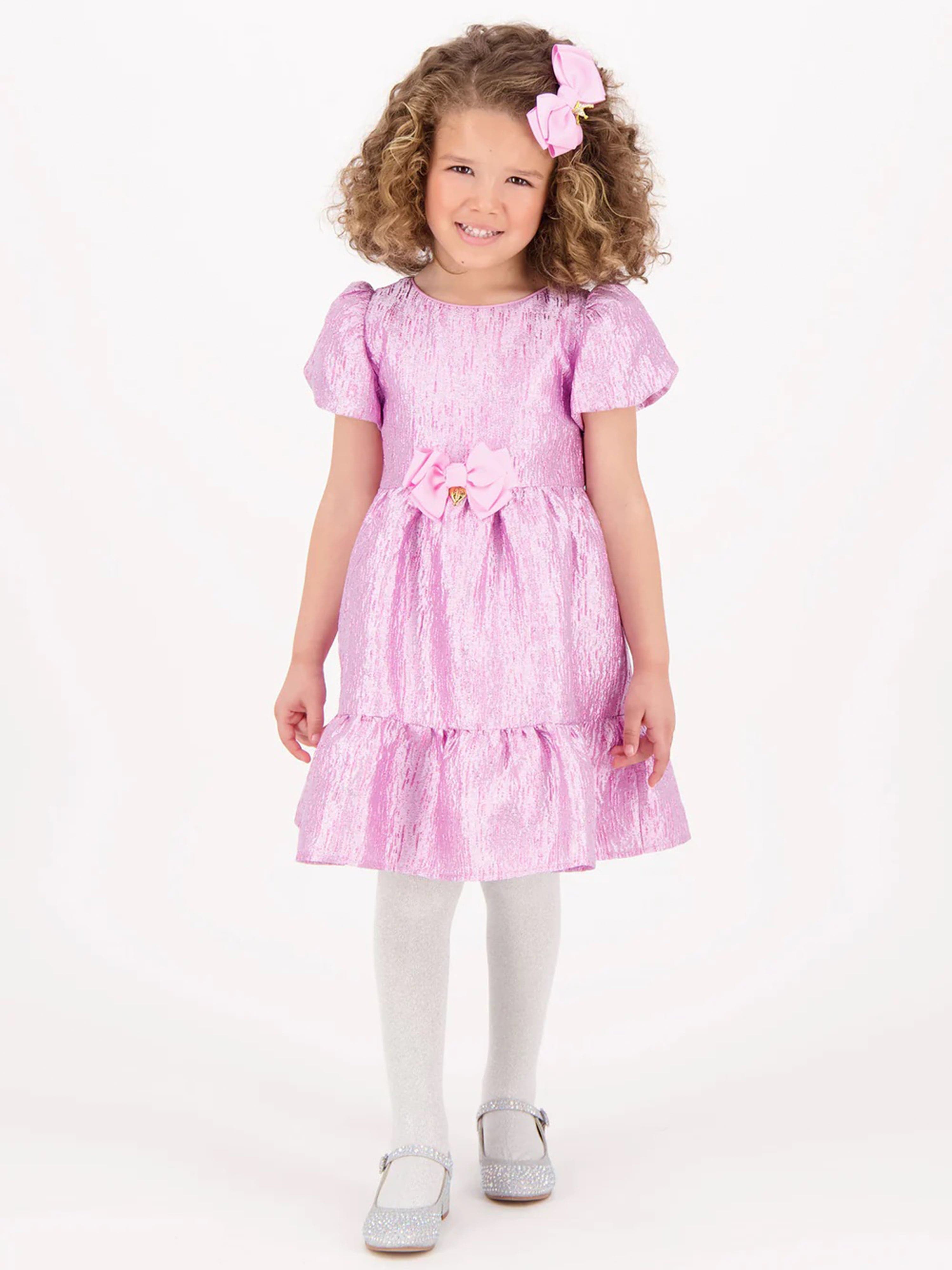 Girls Isadora Metallic Tiered Dress in Pink