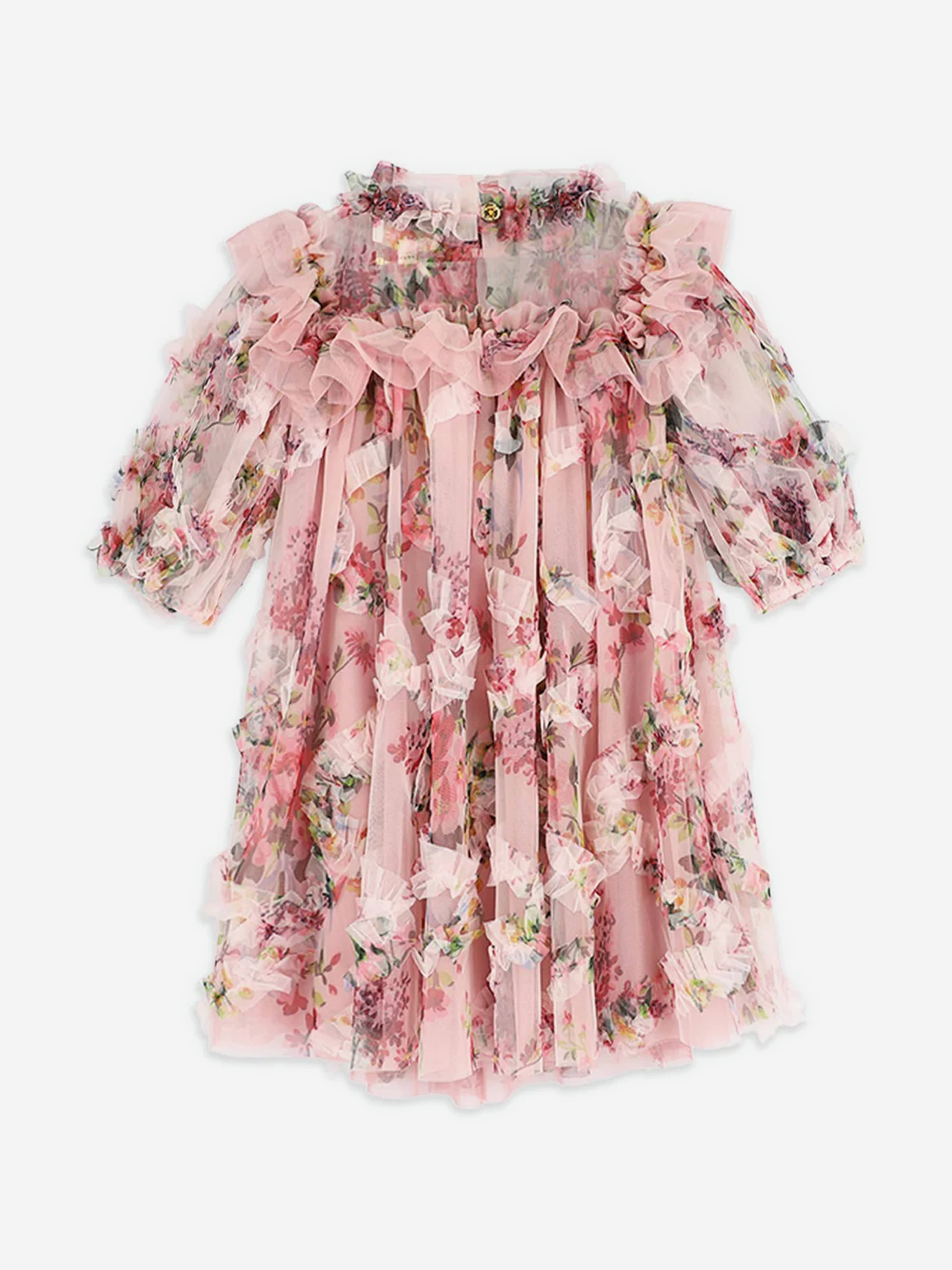 Girls Luella Floral Tulle Dress in Pink