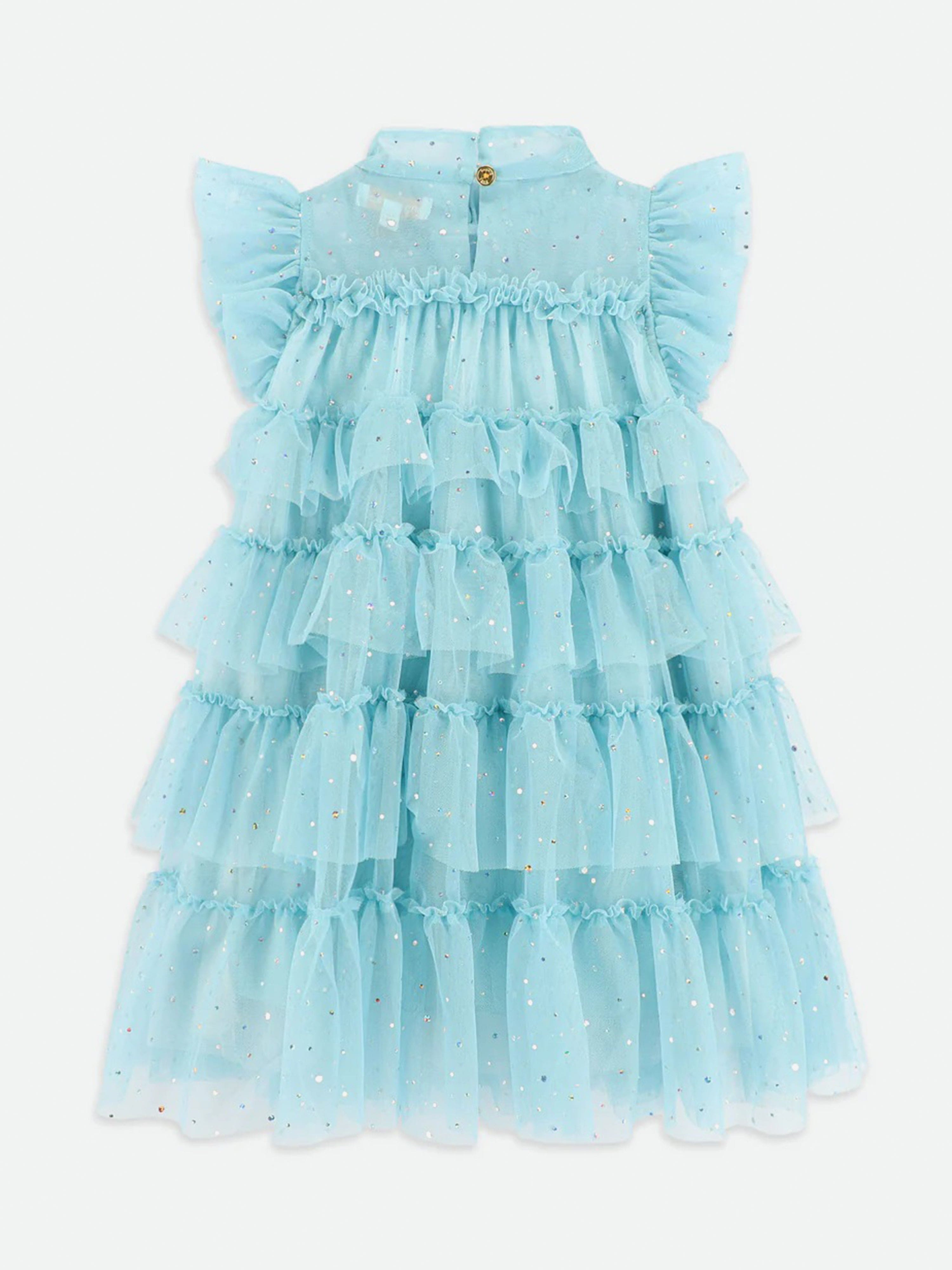 Girls Mitzi Sparkle Tiered Dress in Blue