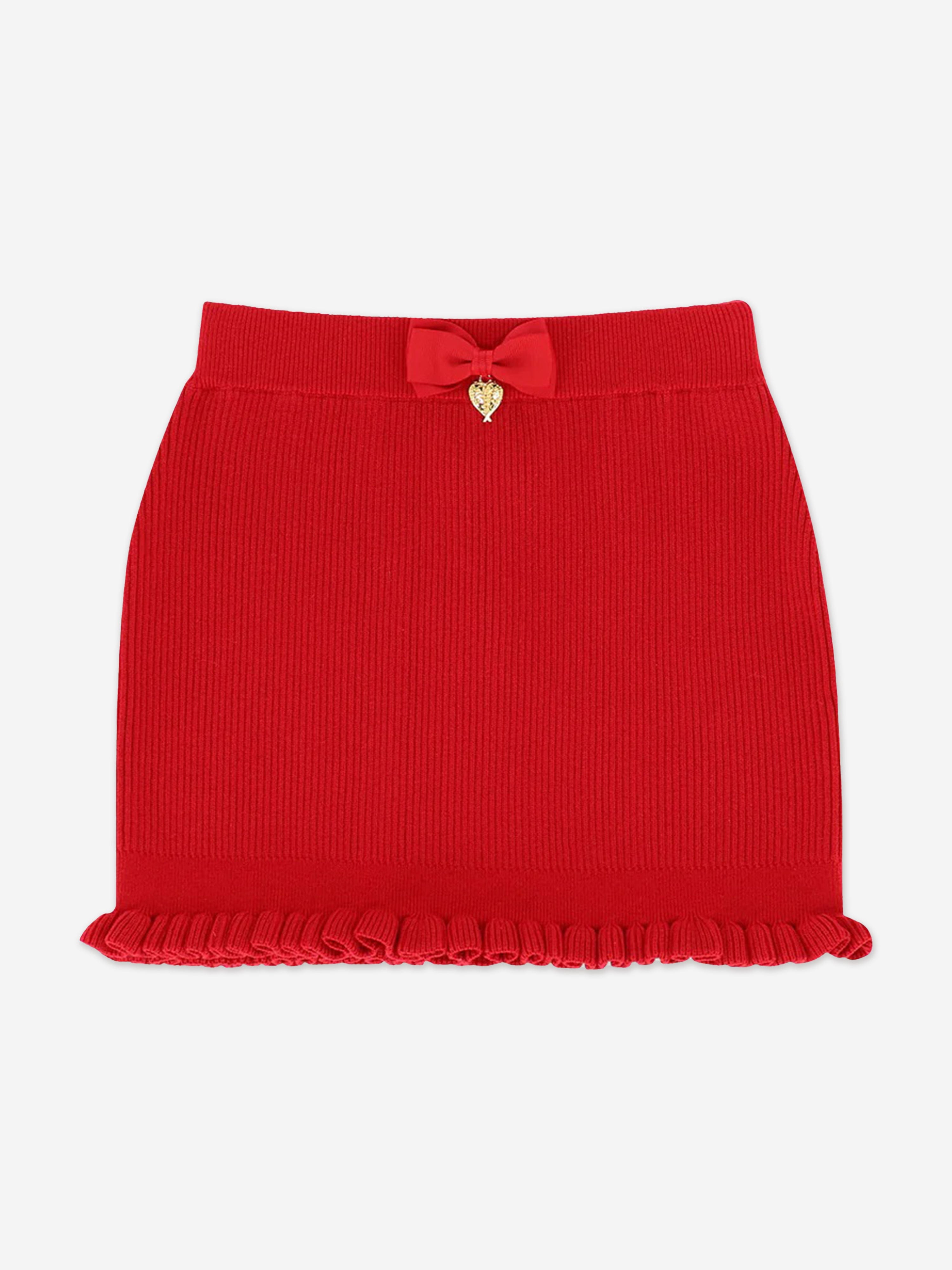 Girls Troy Rib Knitted Skirt in Red