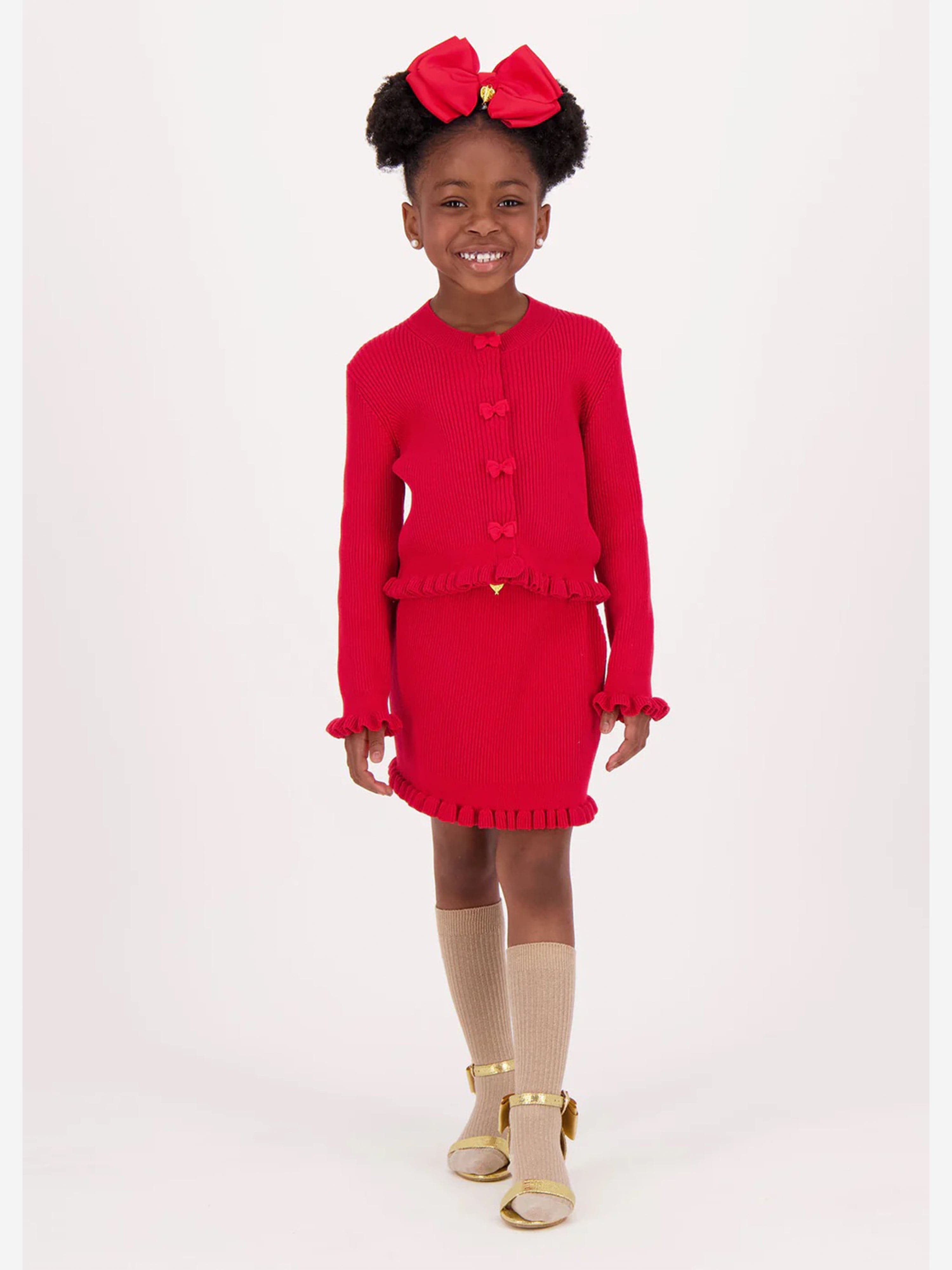Girls Troy Rib Knitted Skirt in Red