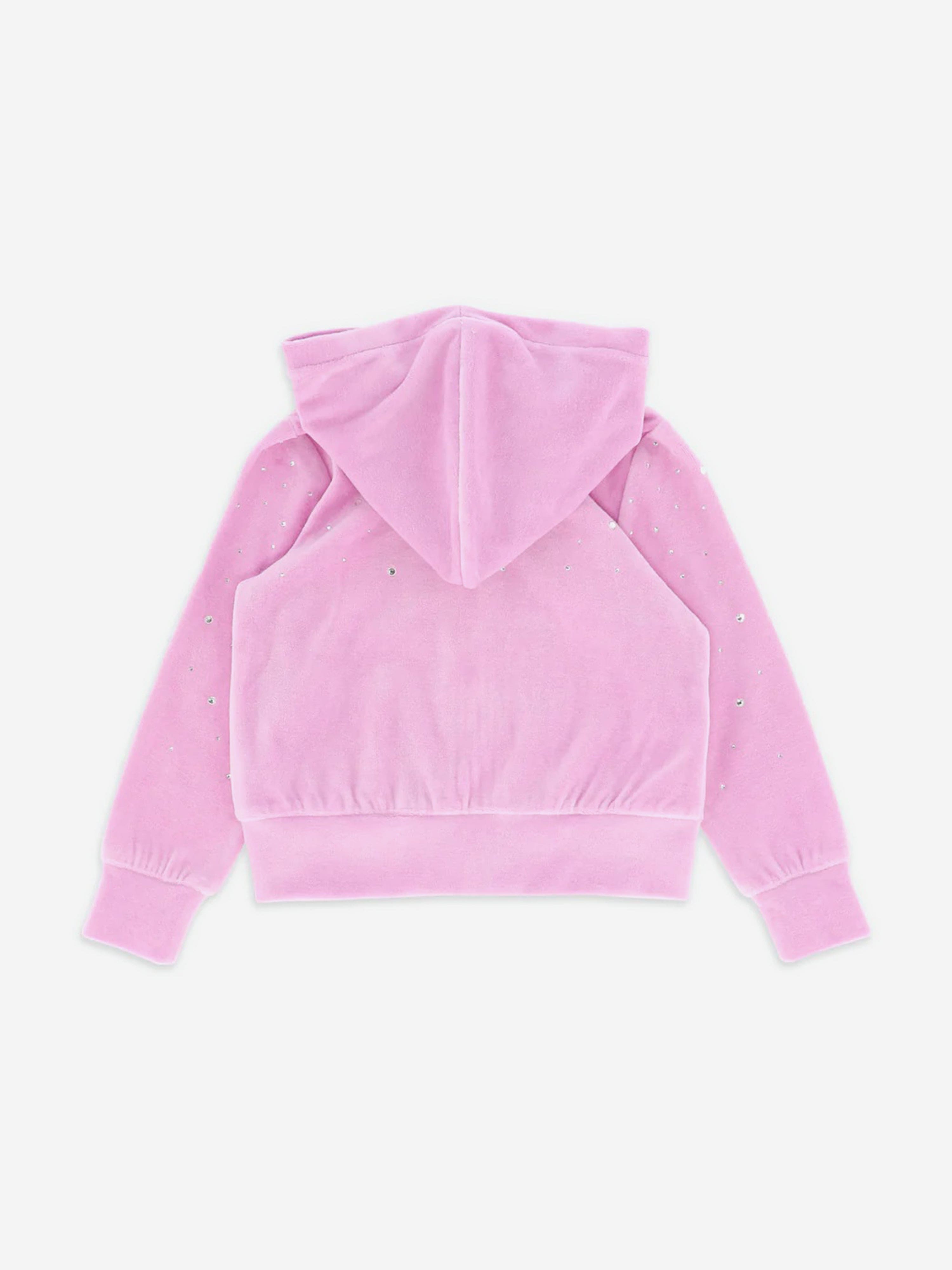 Girls Bijou Crystal Velour Zip Up in Pink