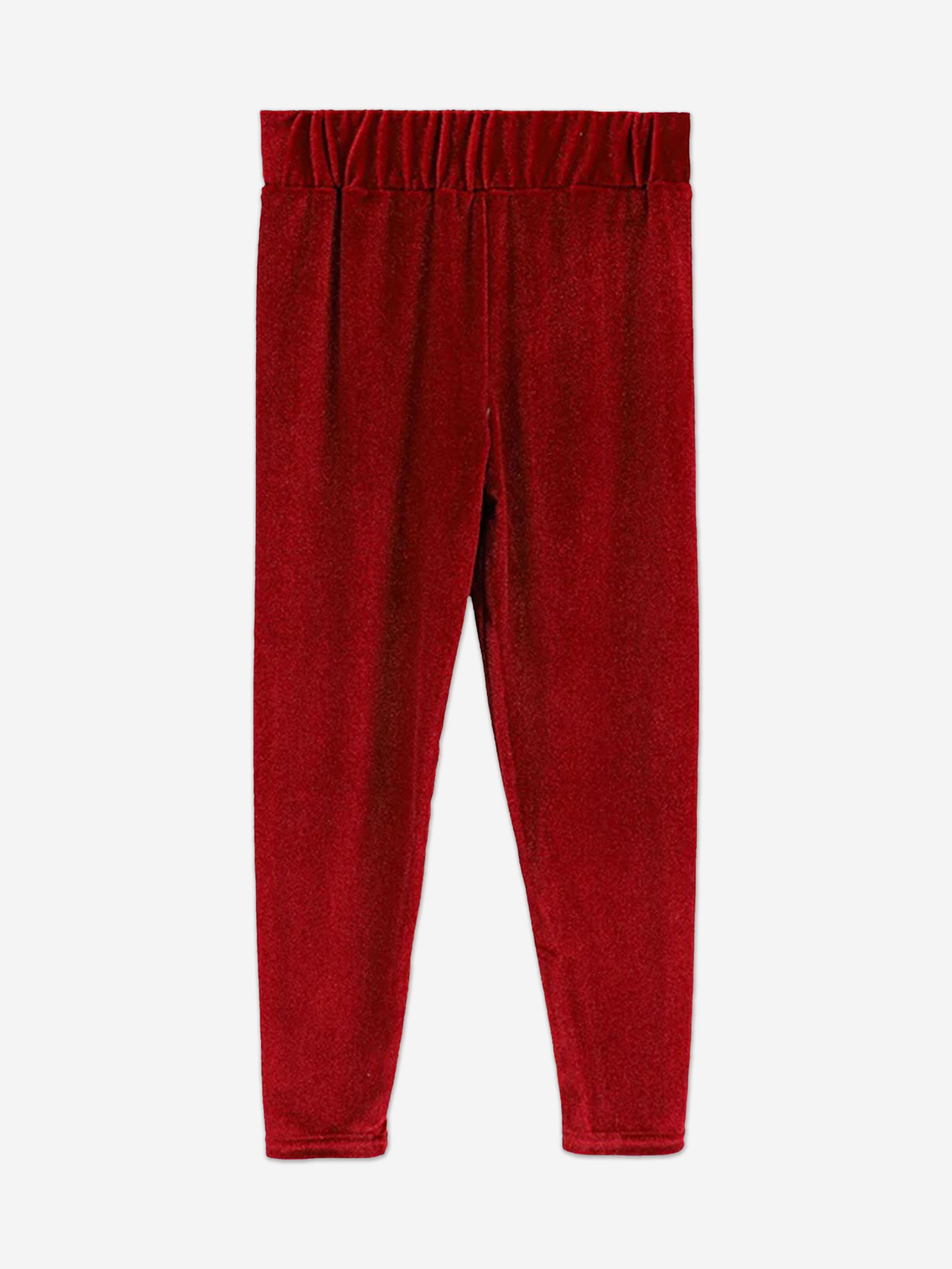 Girls Finella Velveteen Leggings Set in Red