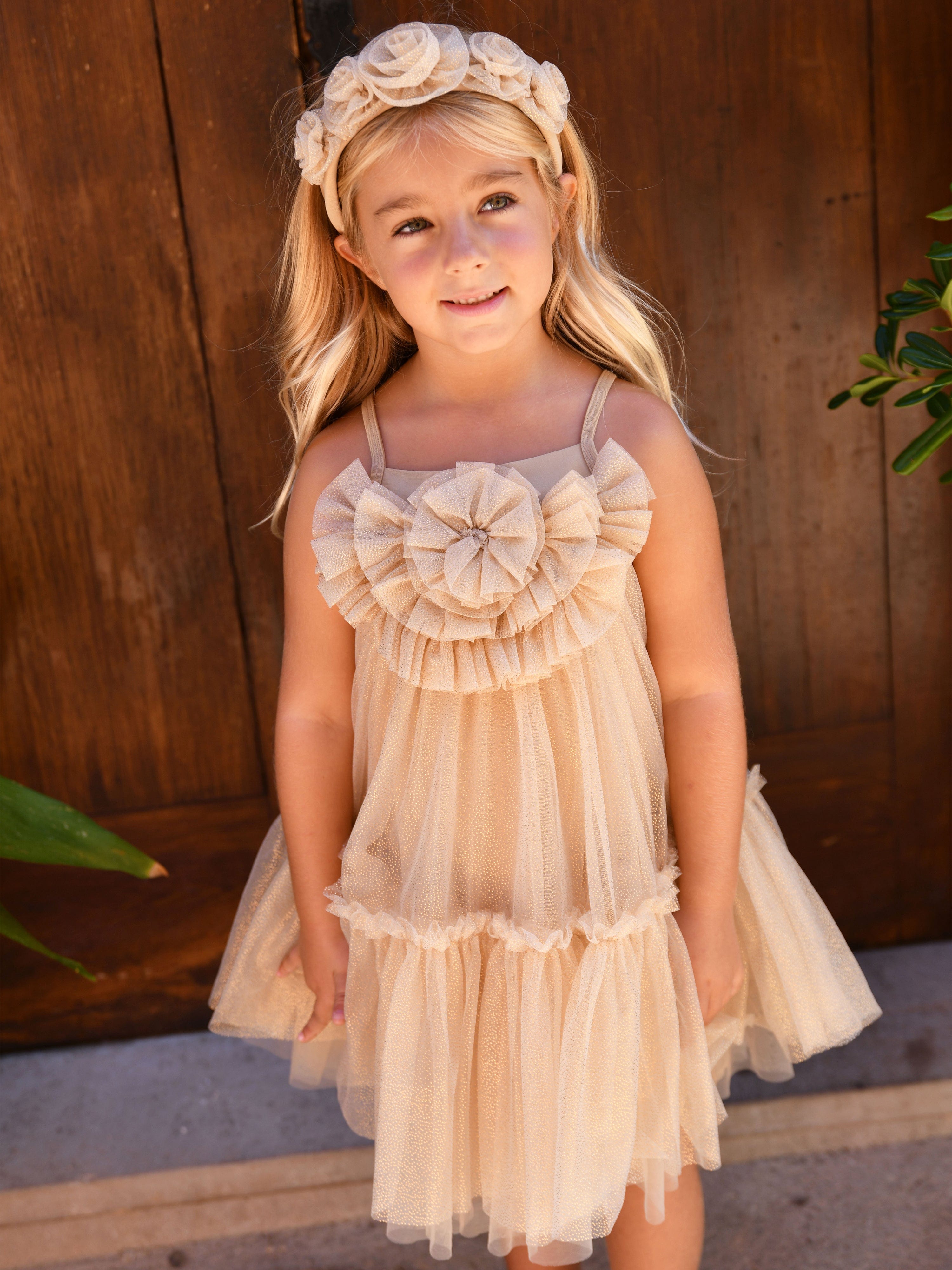 Girls Rosheen Tulle Dress in Gold