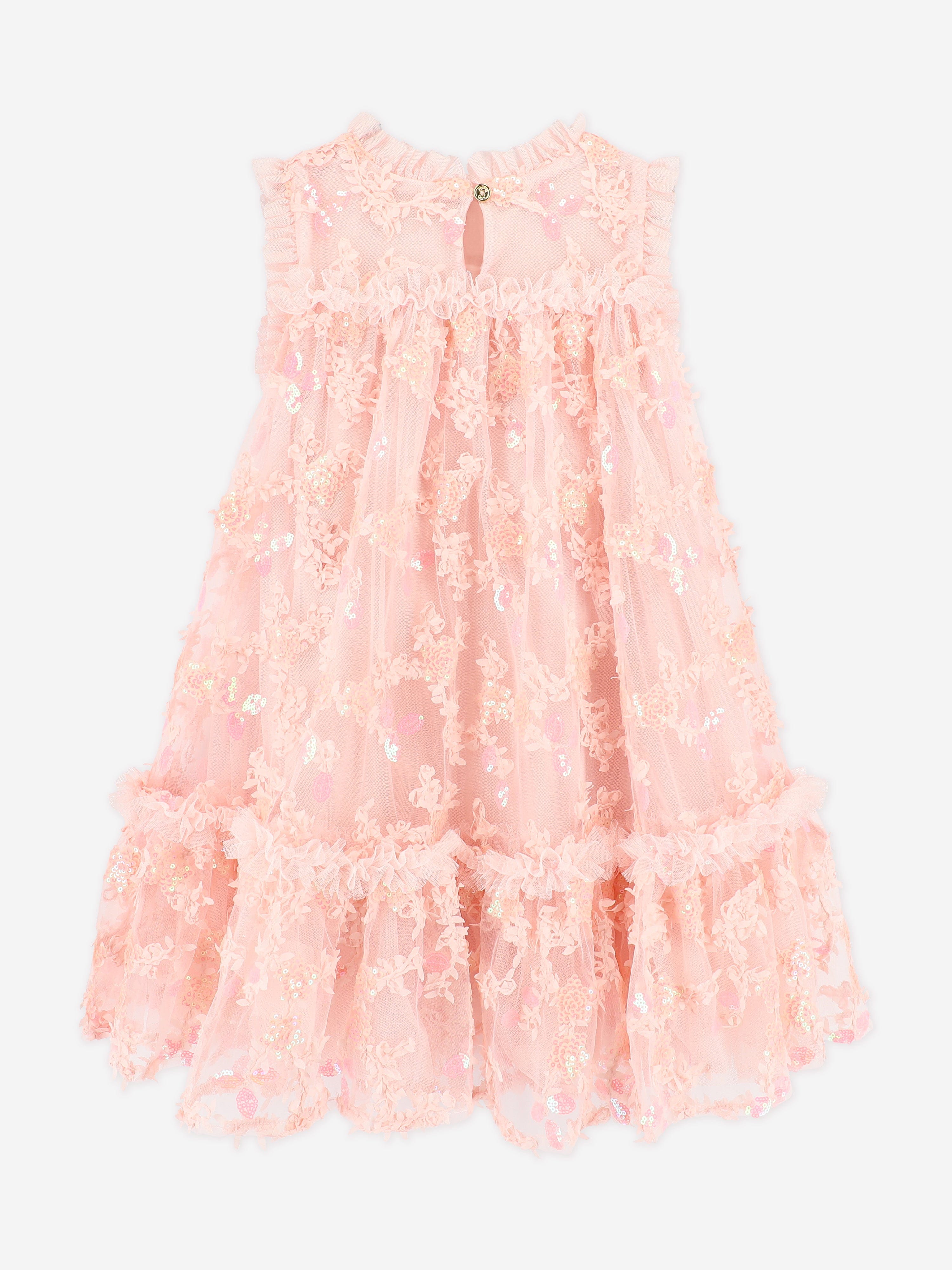 Girls Tilly Sequin Flower Tulle Dress in Pink