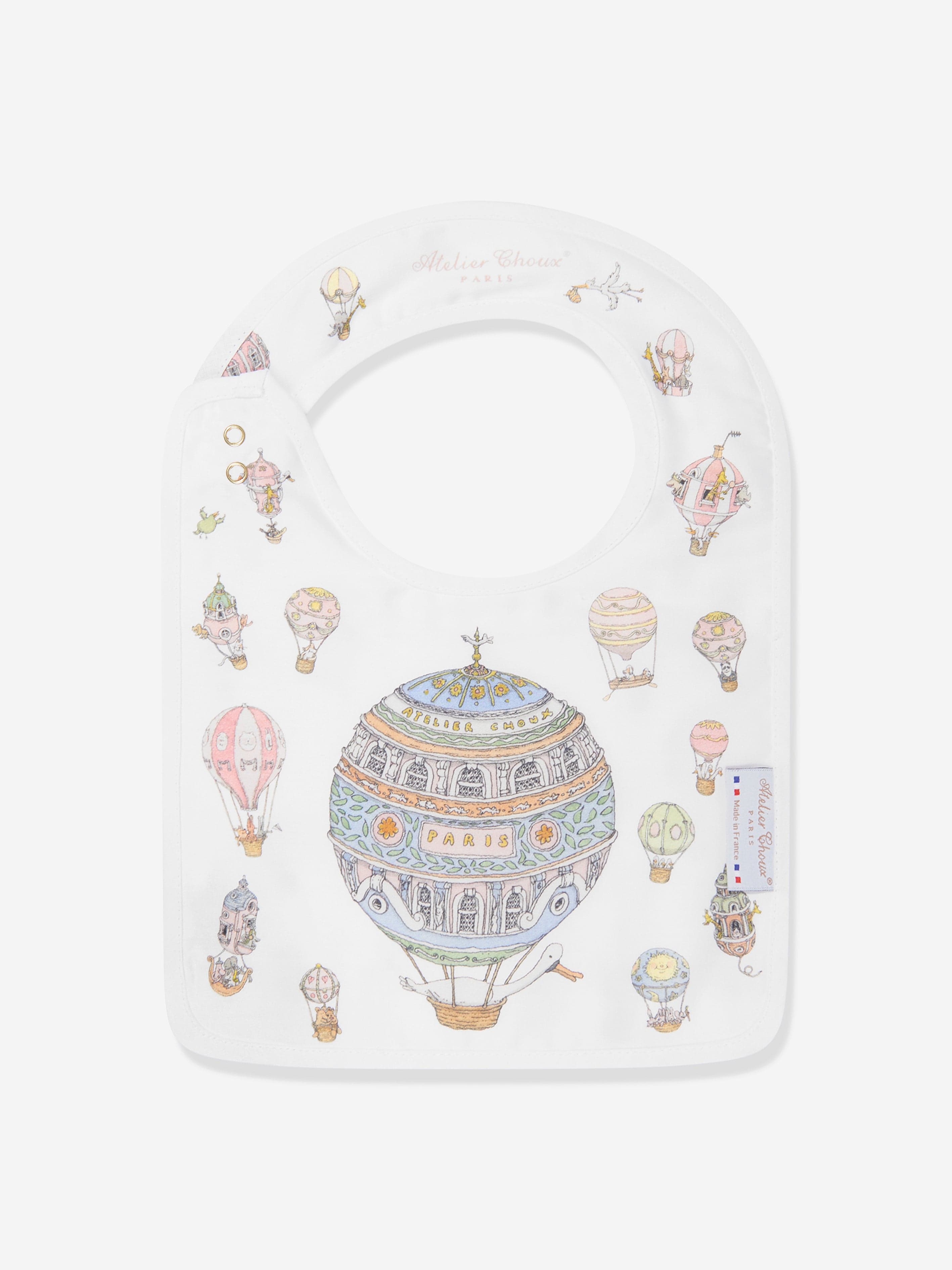 Atelier Choux Baby Hot Air Balloons Swaddle And Satin Bib Set in White