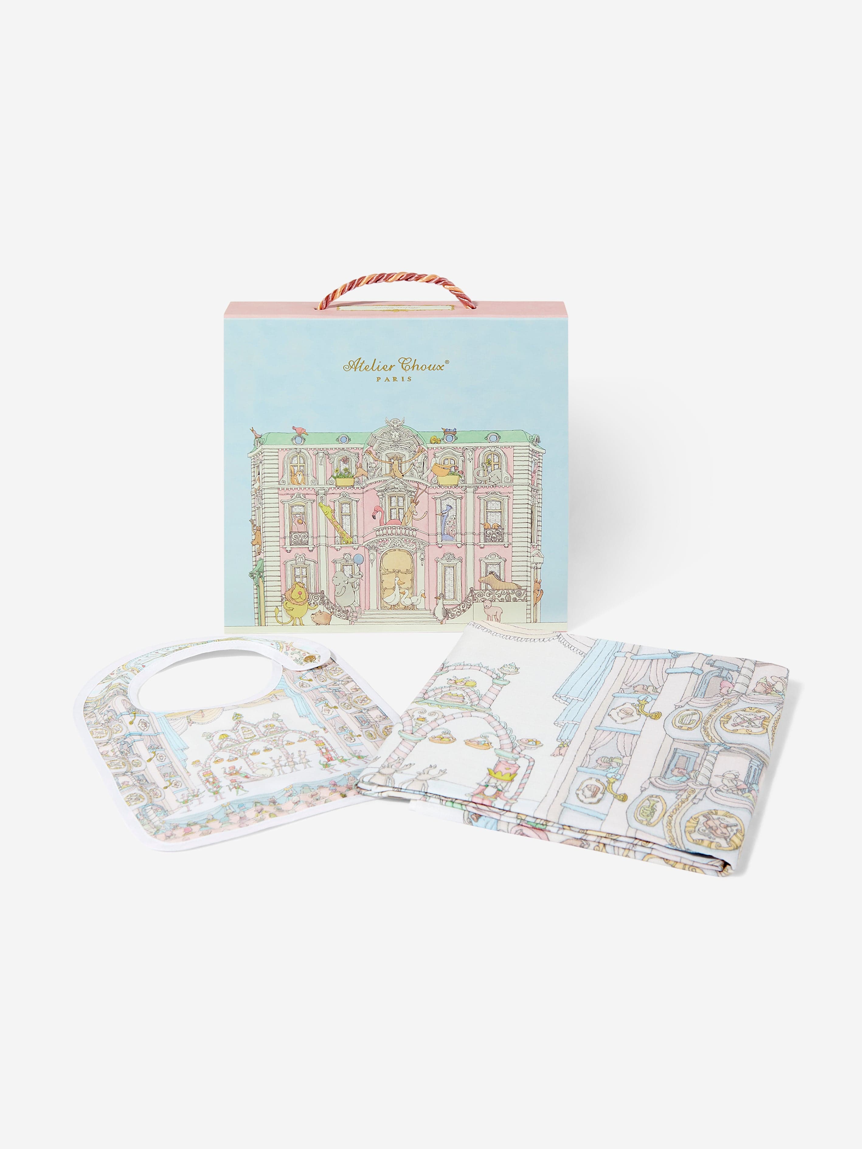 Atelier Choux Baby Opera Swaddle and Satin Bib Set in Blue
