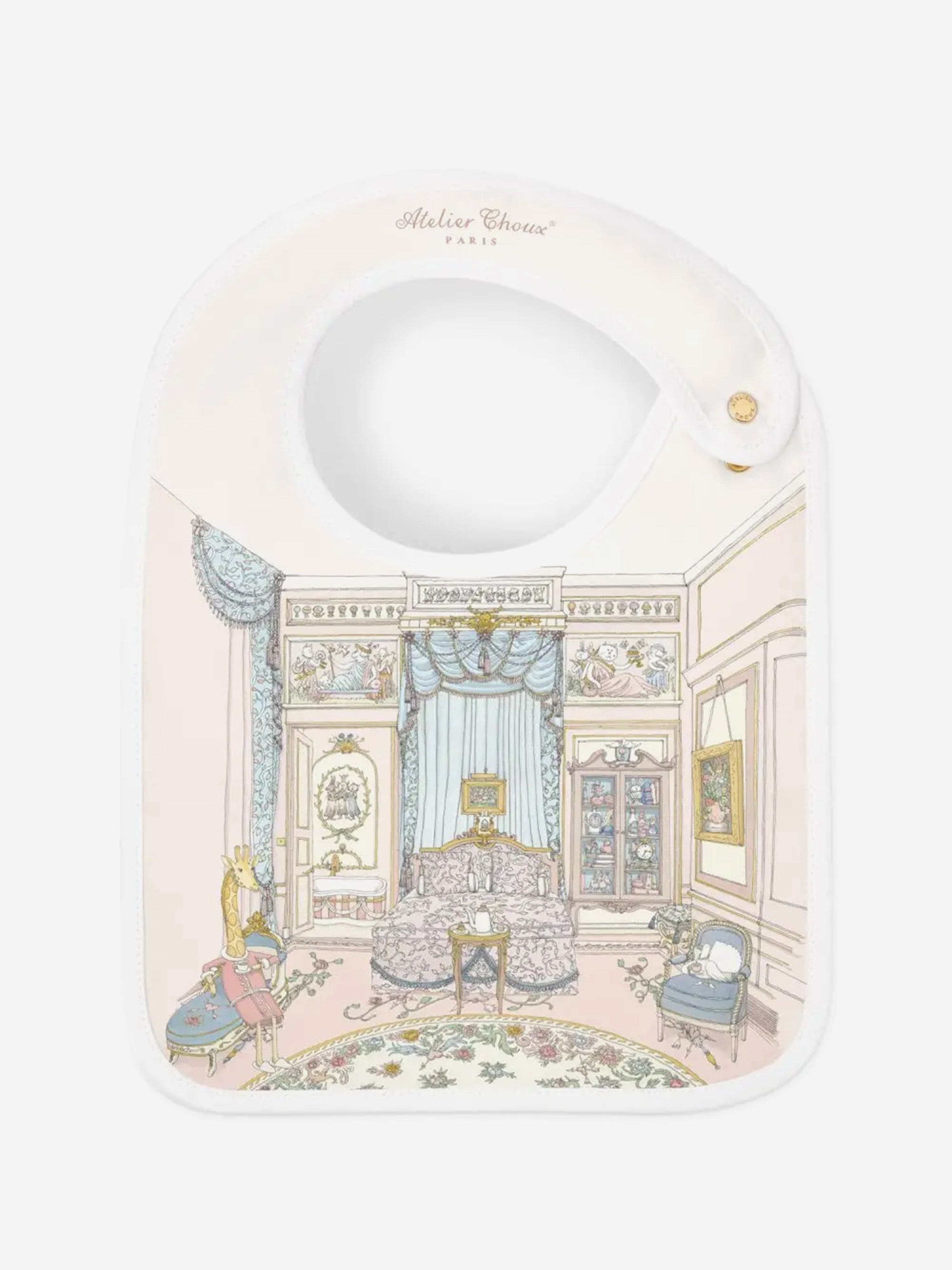 Atelier Choux Baby French Bedroom Carré and Satin Bib Set in Multicolour